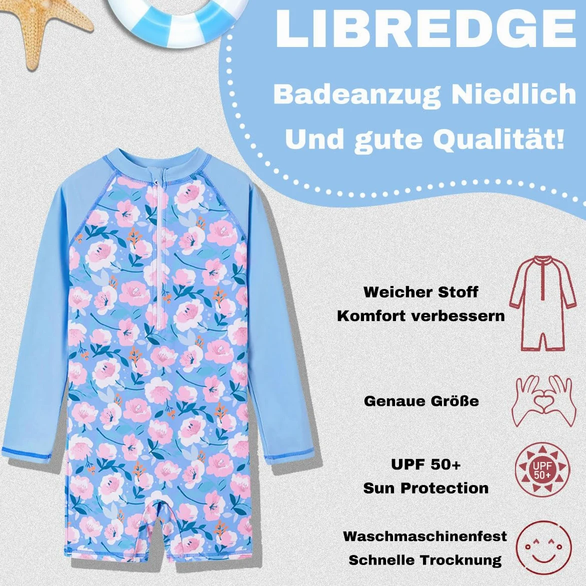 Dziewczęce kostium kąpielowy z długim rękawem Rash Guard UPF 50+ ochrona