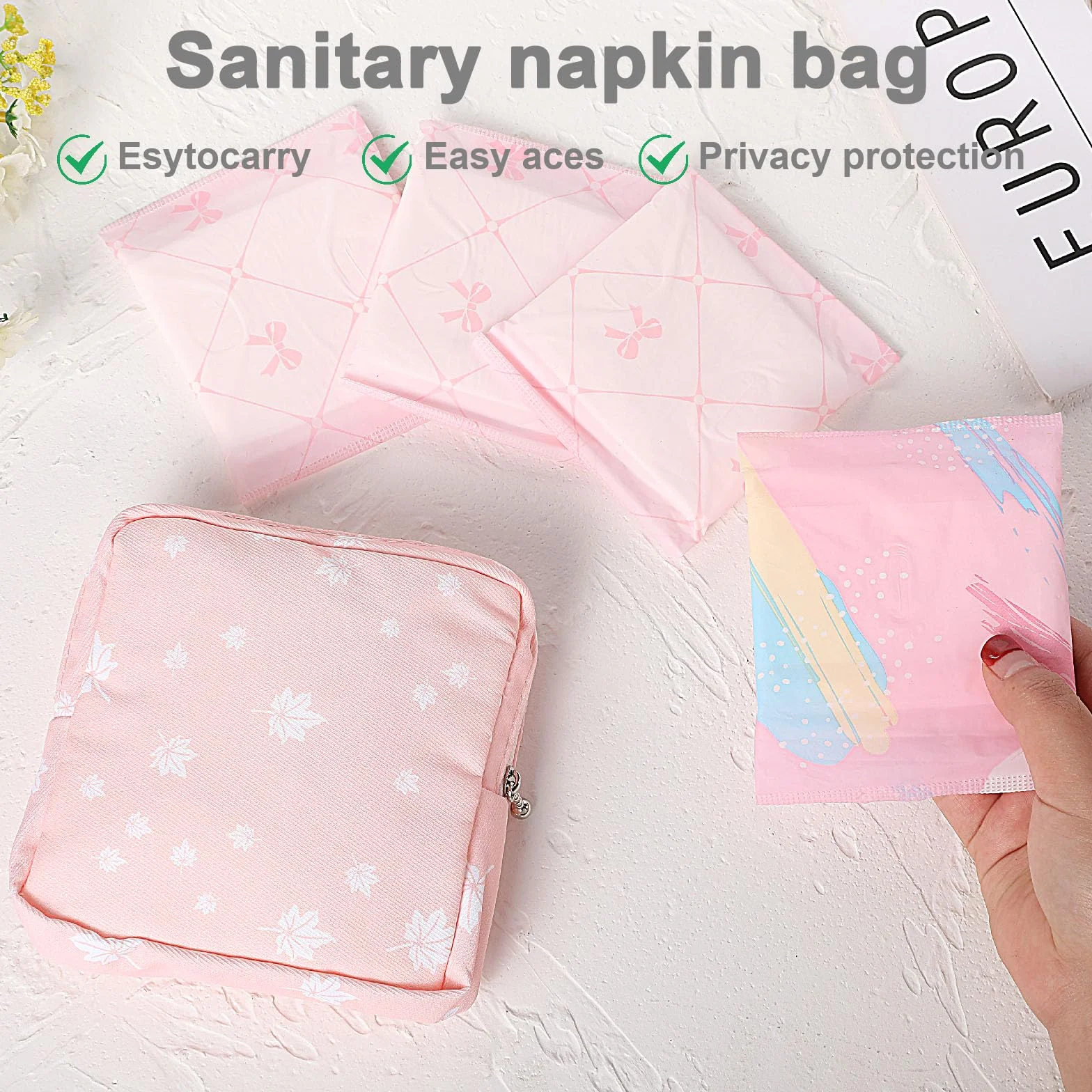 Ouligay 2 worki menstruacyjne na podpaski higieniczne, do szkoły, nastolatków, dziewcząt, kobiet, Różowy, 1 Count (Pack of 2), Kompaktowy i prosty