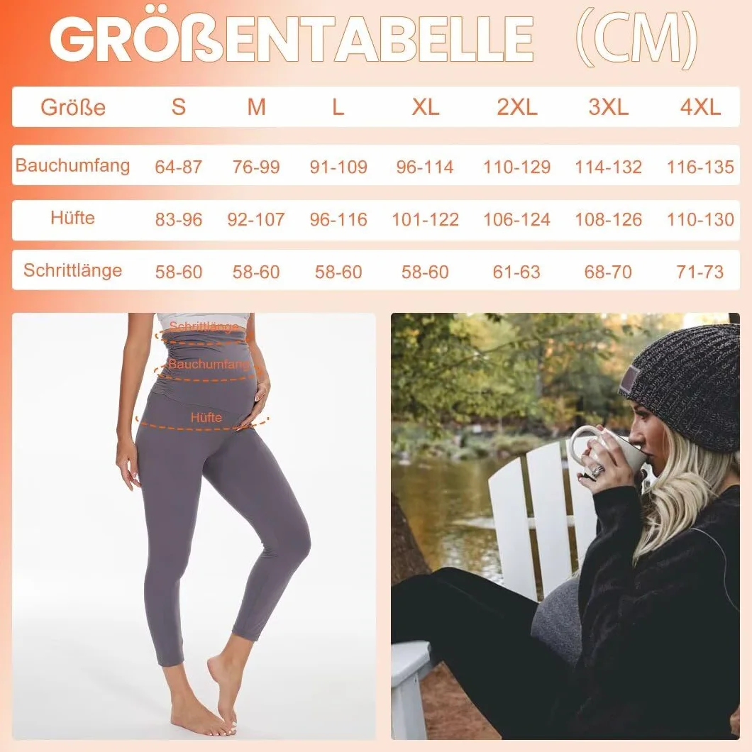 TNNZEET Legginsy ciążowe damskie, moda ciążowa, nieprzezroczyste, legginsy ciążowe, długie z kieszeniami do jogi