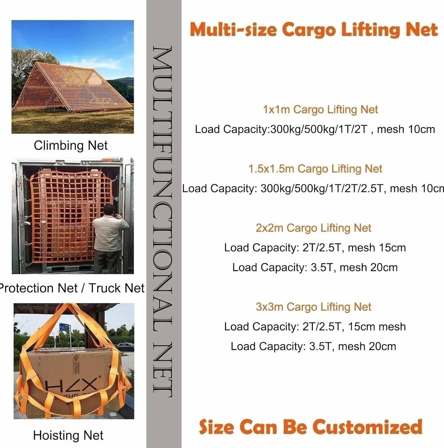 Cargo Lifting Nets, Pallet Cargo Nets, Lifting Nets Heavy Loads, Sling Hanging Nets, Sling Lifting Nets (Size : 1.5 X 1.5M/Mesh 10cm/Load 2t)