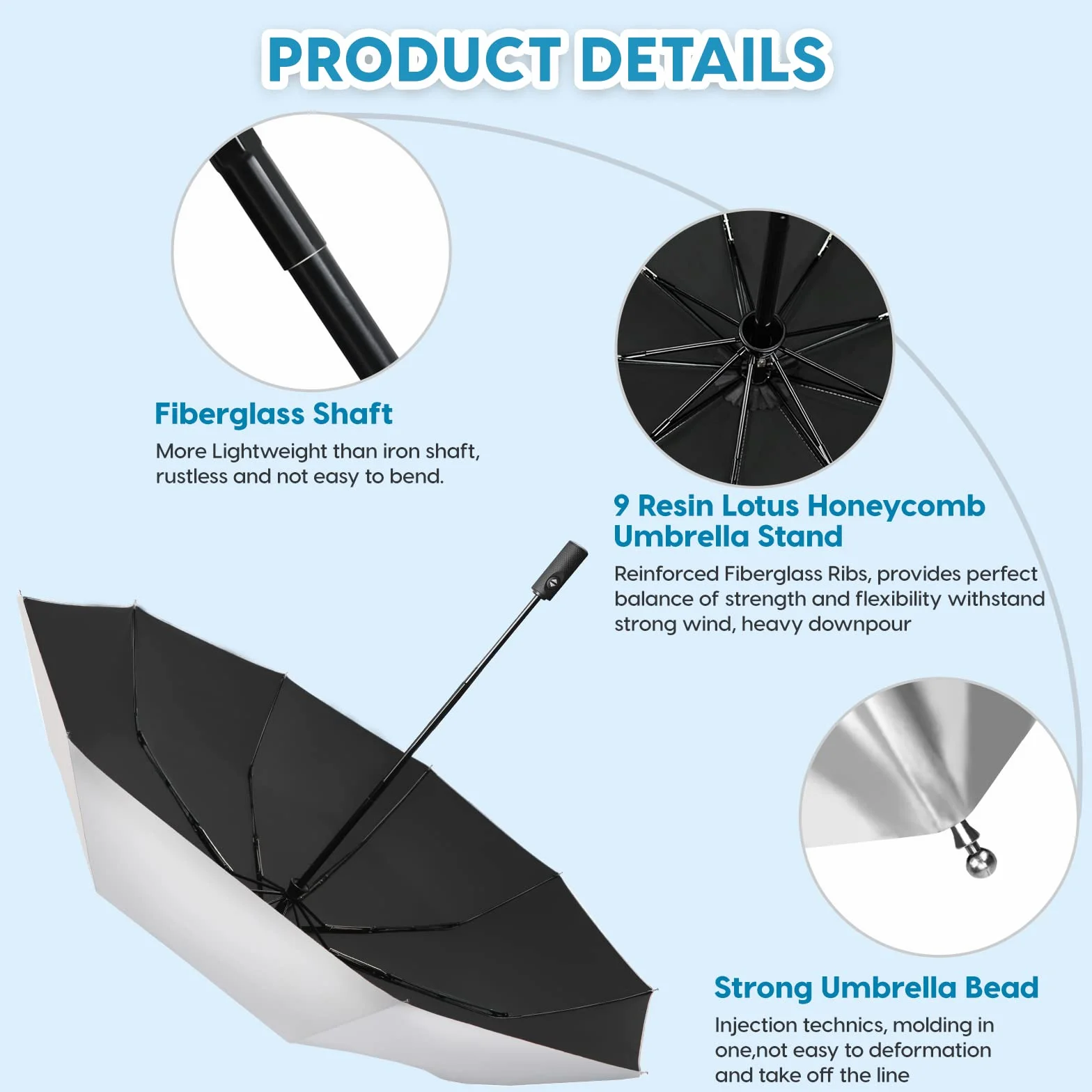 ZOMAKE Parasol Przeciwsłoneczny,Parasol z Ochroną UV UPF 50+,Automatyczny Parasolka do Samodzielnego Otwierania i Zamykania,Mały Parasolka z Powłoką Srebrną,Kompaktowy dla Kobiet,Mężczyzn i Rodziny