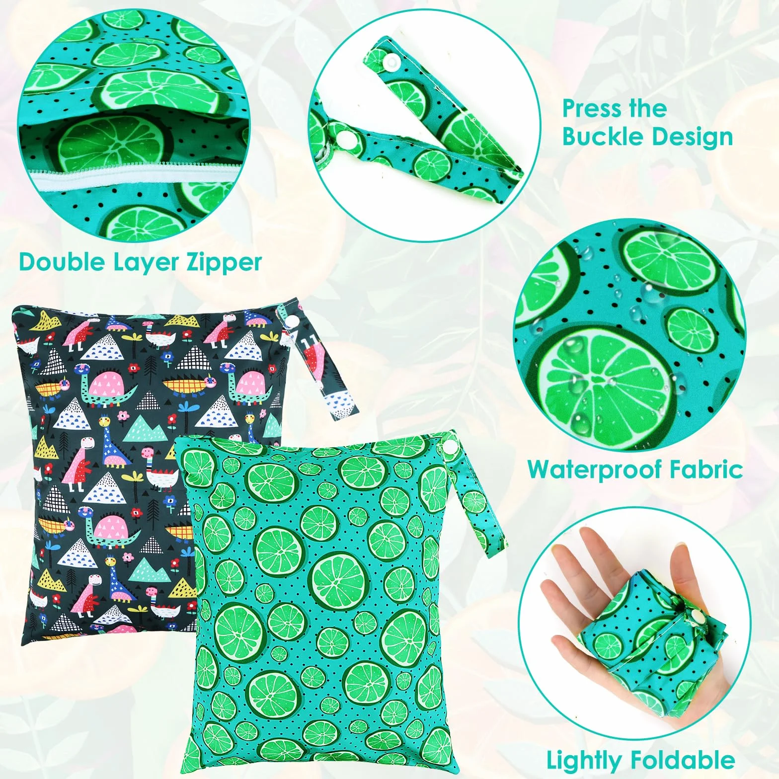 Wetbag worek do przedszkola, 2 sztuki, torba na mokre i suche pieluchy, do przedszkola, pływania, na kemping, do podróży, na siłownię, na plażę, wielokolorowa, 36 x 30 cm, torba na nos