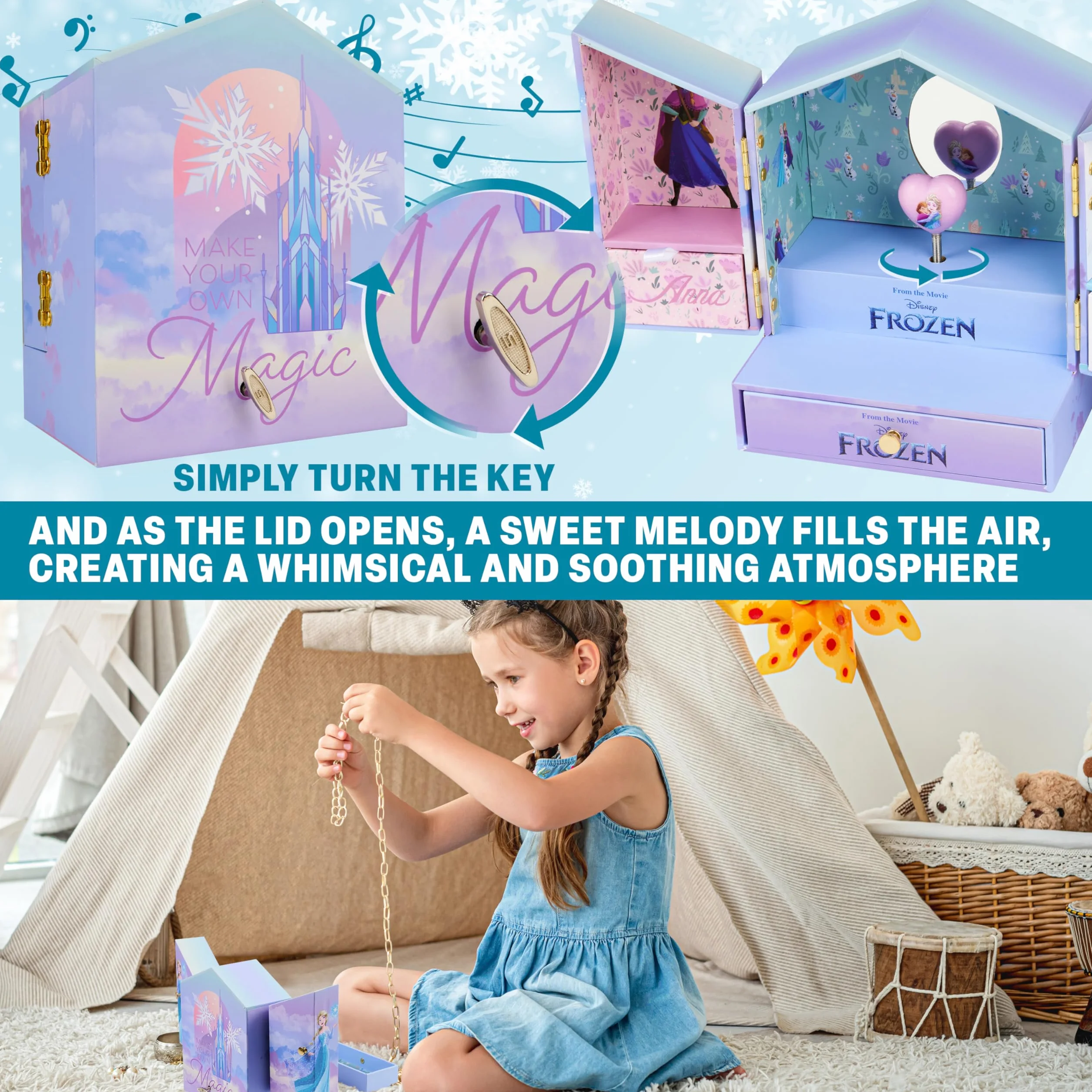 Get Trend Disney Kraina Lodu Muzyczna Pudełko Na Biżuterię Pomysły Na Prezent Nastolatki Sypialnia Dekoracja Elsa Zwijana Pozytywka z Lustrzanym Szufladami Do Przechowywania Prezenty dla Niej, Liliowy
