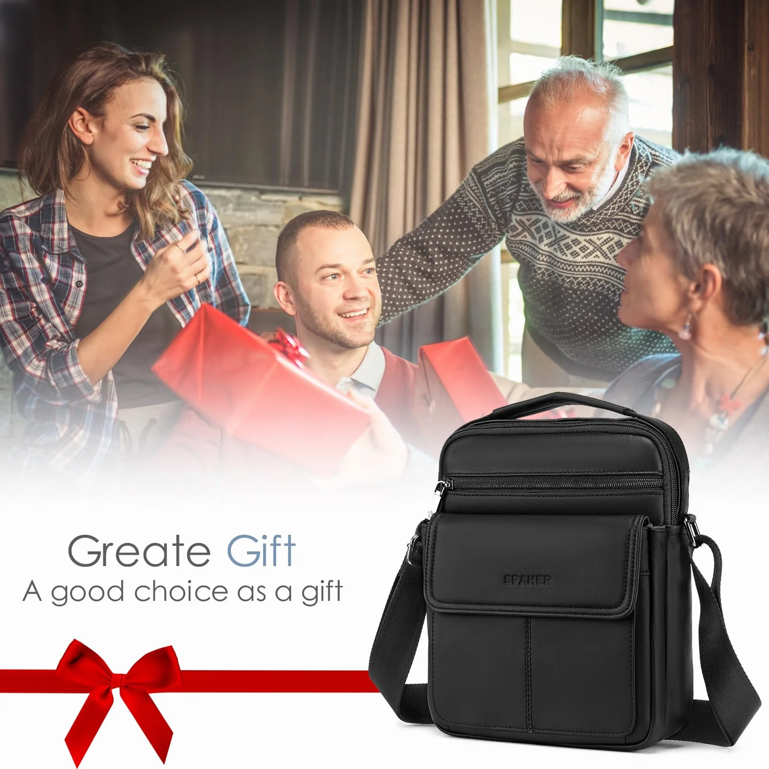 SPAHER Męskie Torebki Skórzane Torby na Ramię do Ipada 9,7 Cala Messenger Torba Biznesowa Crossbody Satchel Sling Wodoodporna Torba Podróżna Codzienna Torba Męska z Regulowanym Paskiem na Ramię