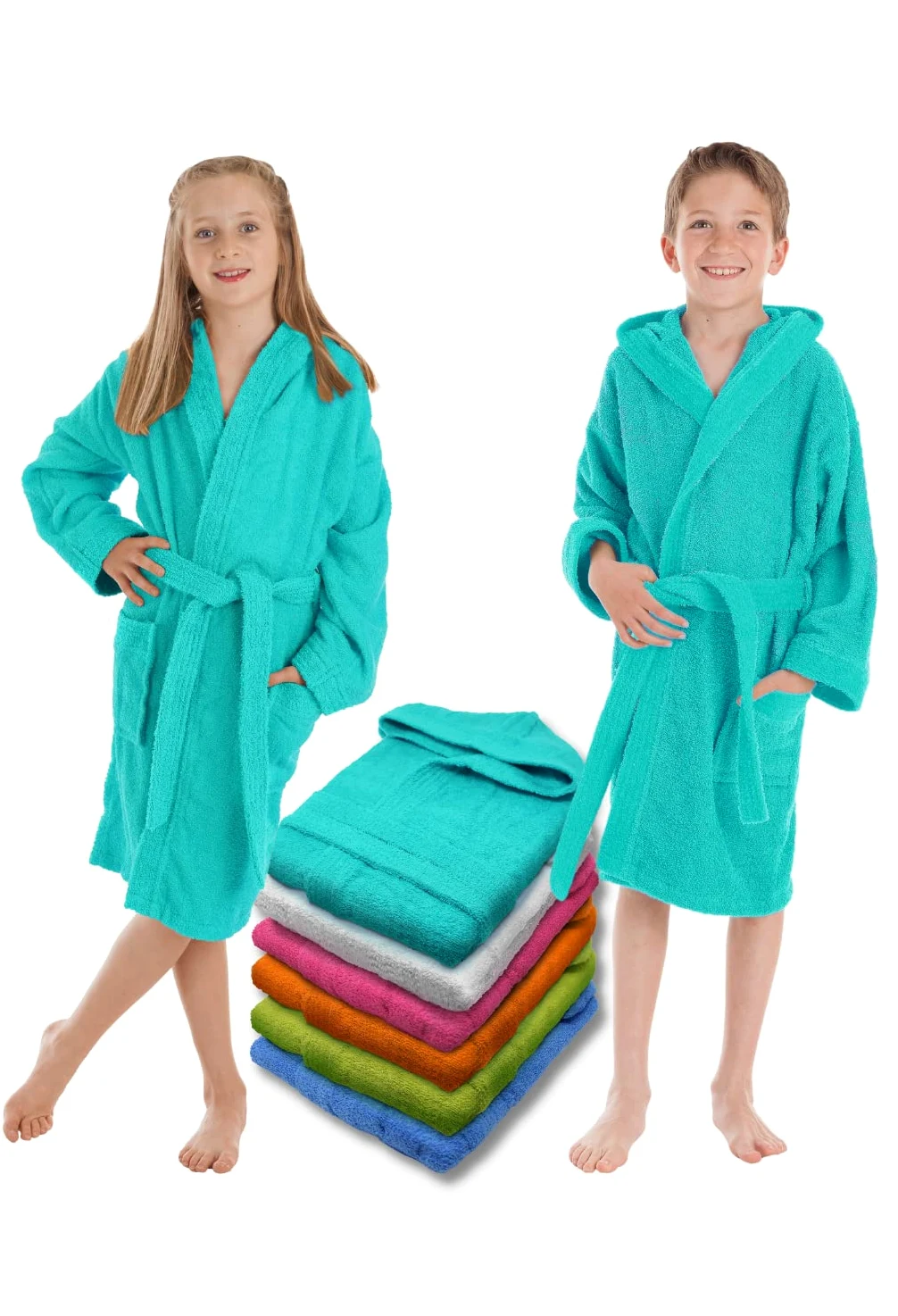Szlafrok dziecięcy 100% bawełna OEKO-TEX 400 g/m² frotte kaptur pasek 2 kieszenie