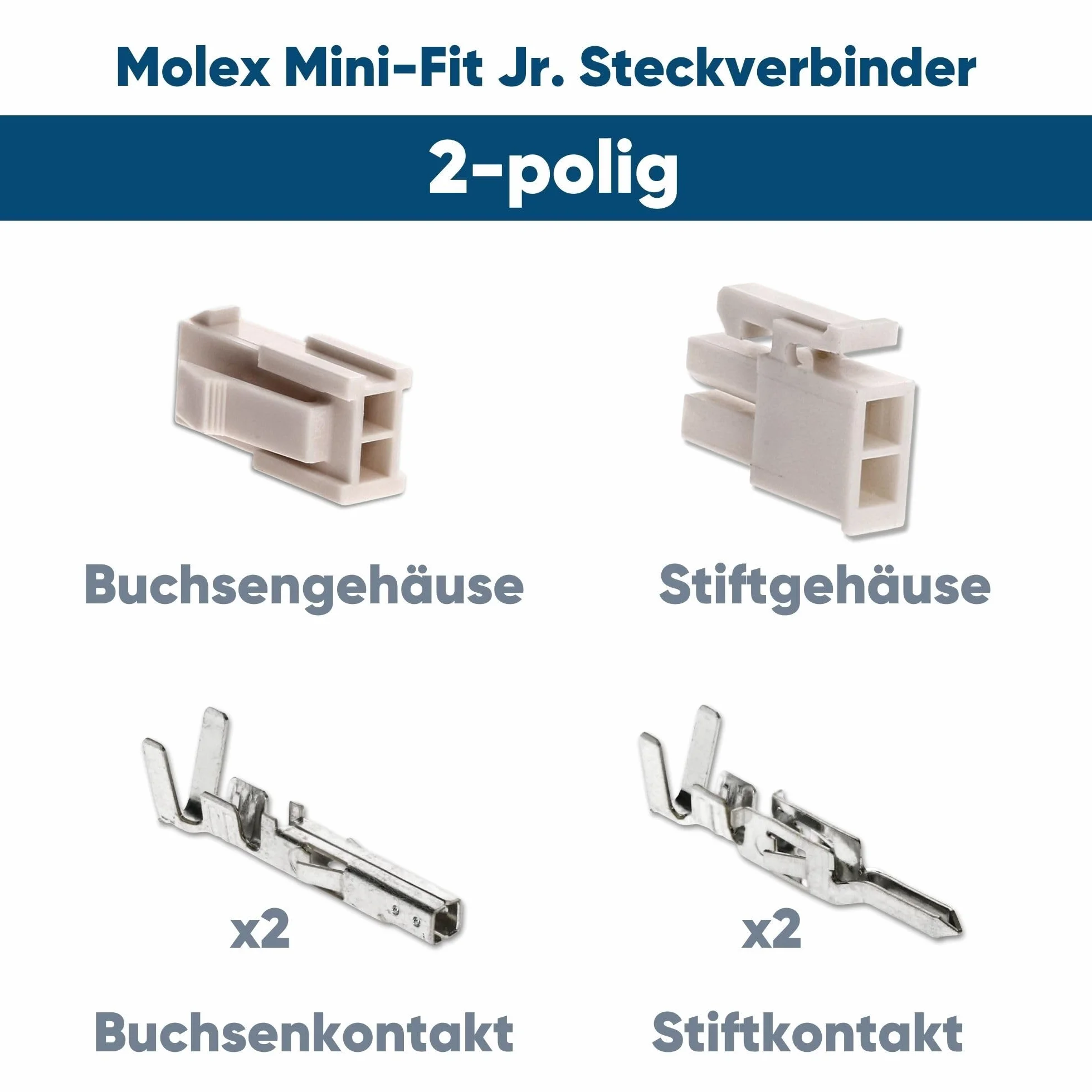 Kalitec Molex Mini-Fit Jr. Zestaw przyłączeniowy 2-pinowy do komponentów PC Kali-2402 I klasy przemysłowej od niemieckich sprzedawców detalicznych