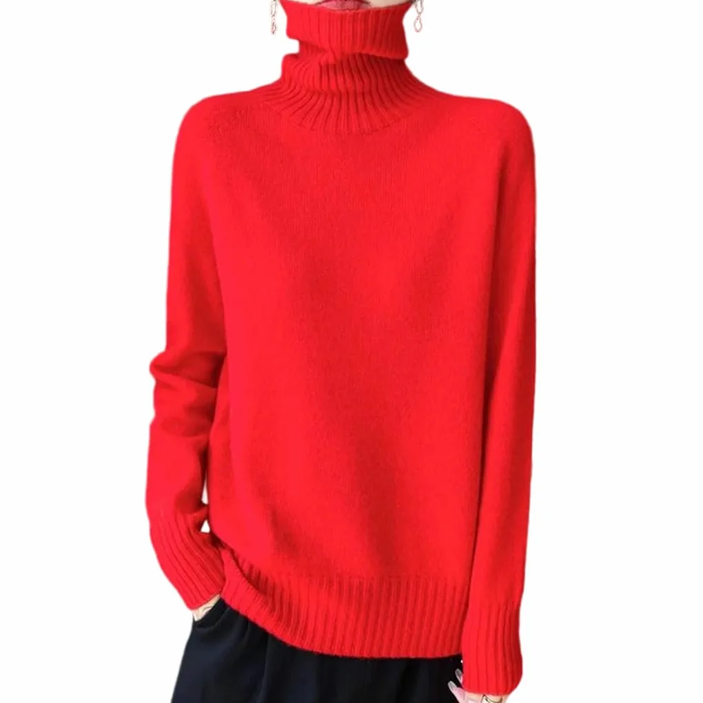 Sweter Damski Z Kaszmiru Z Wysokim Kołnierzem, Dzianinowy, Z Długim Rękawem, Miękki, Ciepły, Na Jesień I Zimę, Codzienny-85-Large