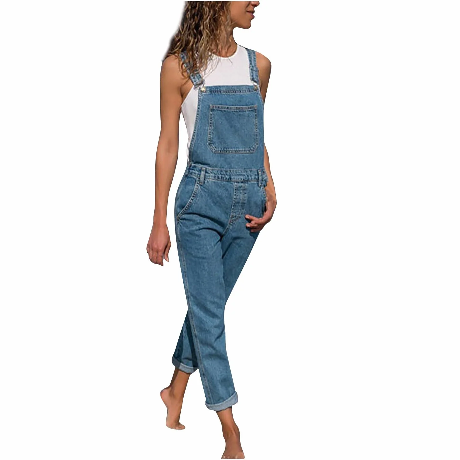 Generisch Dżinsy ogrodniczki dla kobiet, luźne, rozciągliwe, kombinezony, z kieszeniami, retro, denim, szerokie nogawki, spodnie na co dzień, proste i szerokie nogawki, dżinsy z regulowanymi