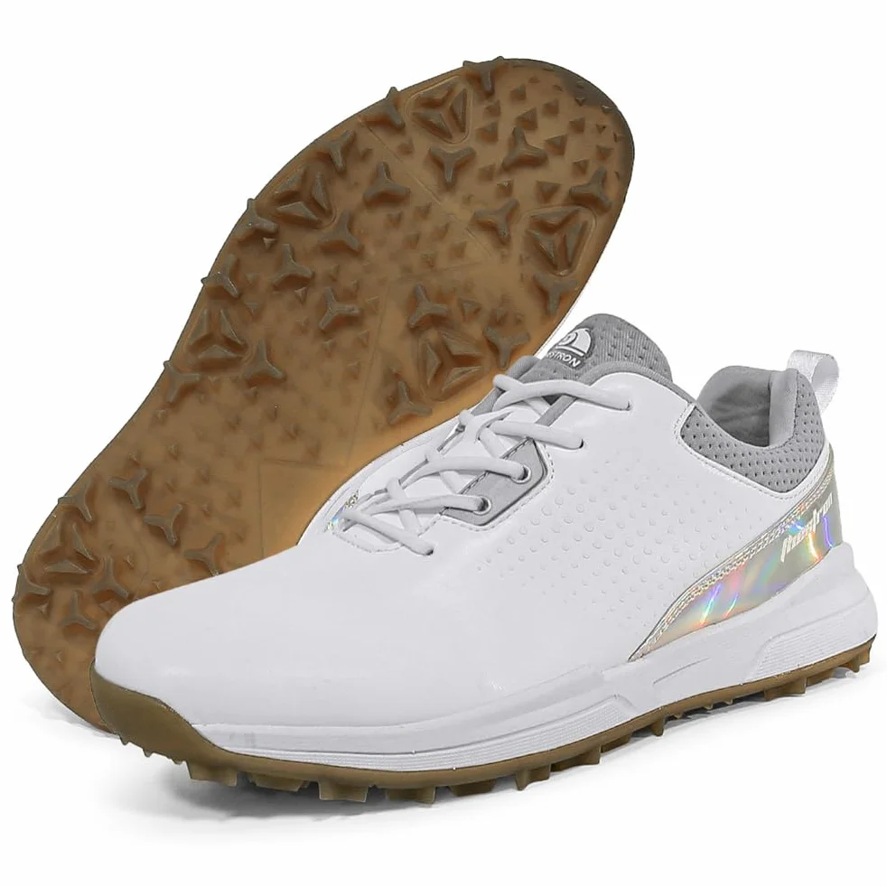Męskie buty do golfa Spikless Leather Wide Fitting Golf Sneakers Outdoor Large Size Wodoodporne obuwie do chodzenia,White,41 EU