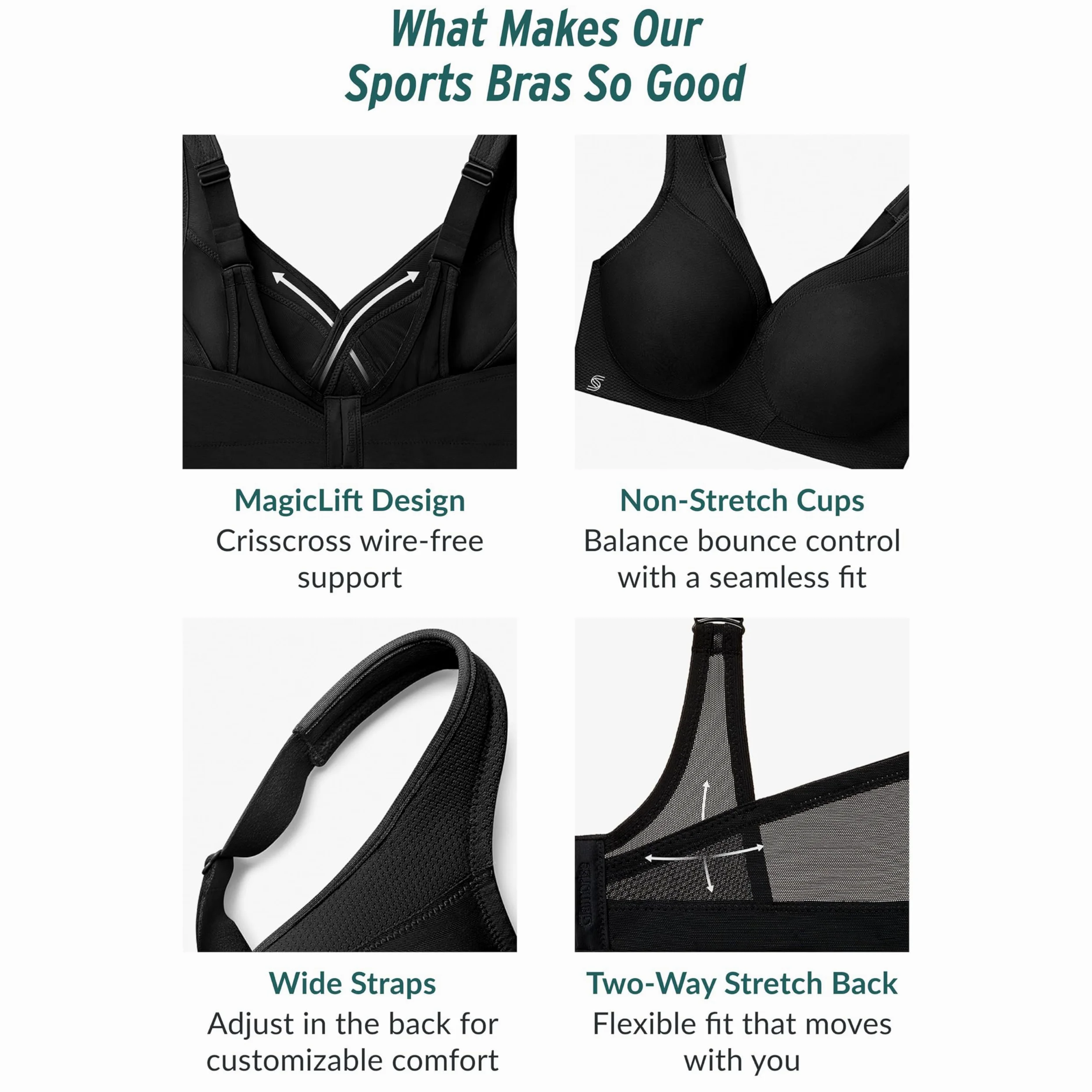 Glamorise MagicLift bezszwowy biustonosz sportowy bez fiszbin bez fiszbin #1006 szary antracyt, Grafitowy szary, 80F