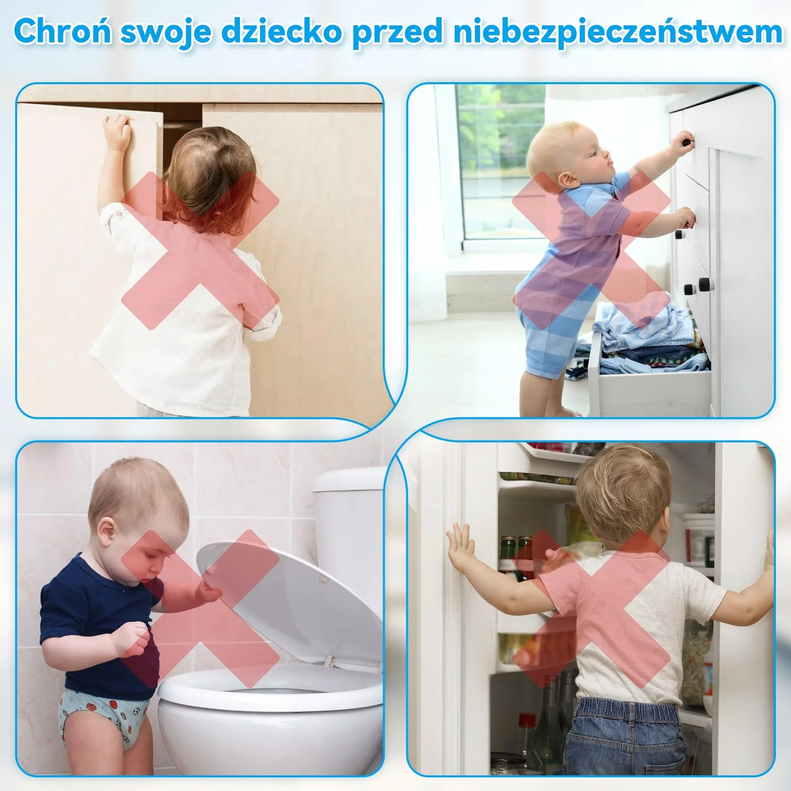 Bezpieczne zamki do szafek dla dzieci, 6-częściowe podwójne zamki zabezpieczające przed dziećmi, regulowane zamki zabezpieczające dla dzieci do szafek, szuflad, lodówki, toalety (czarny)