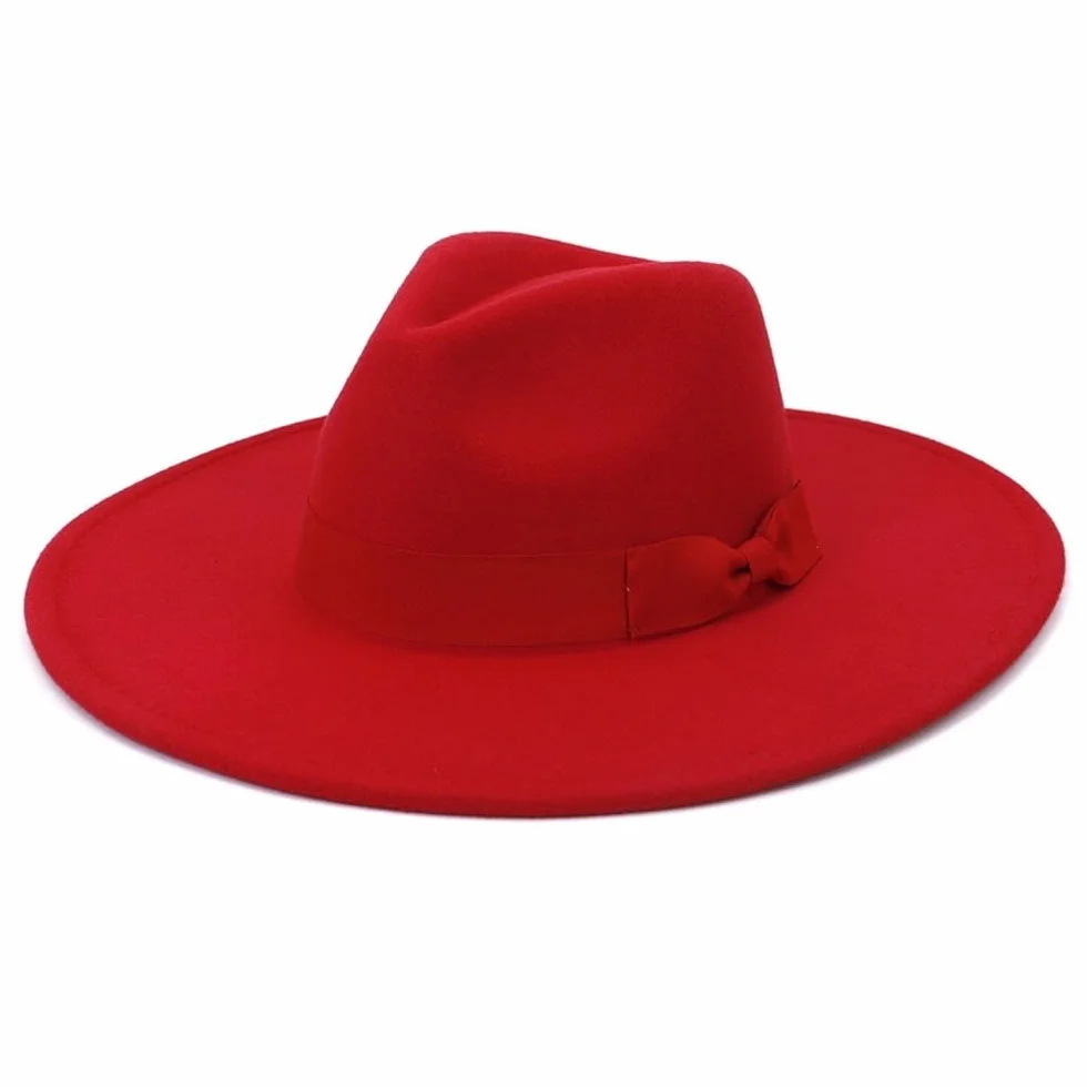 Fengyan damska elegancka filcowa czapka fedora duży szeroki daszek