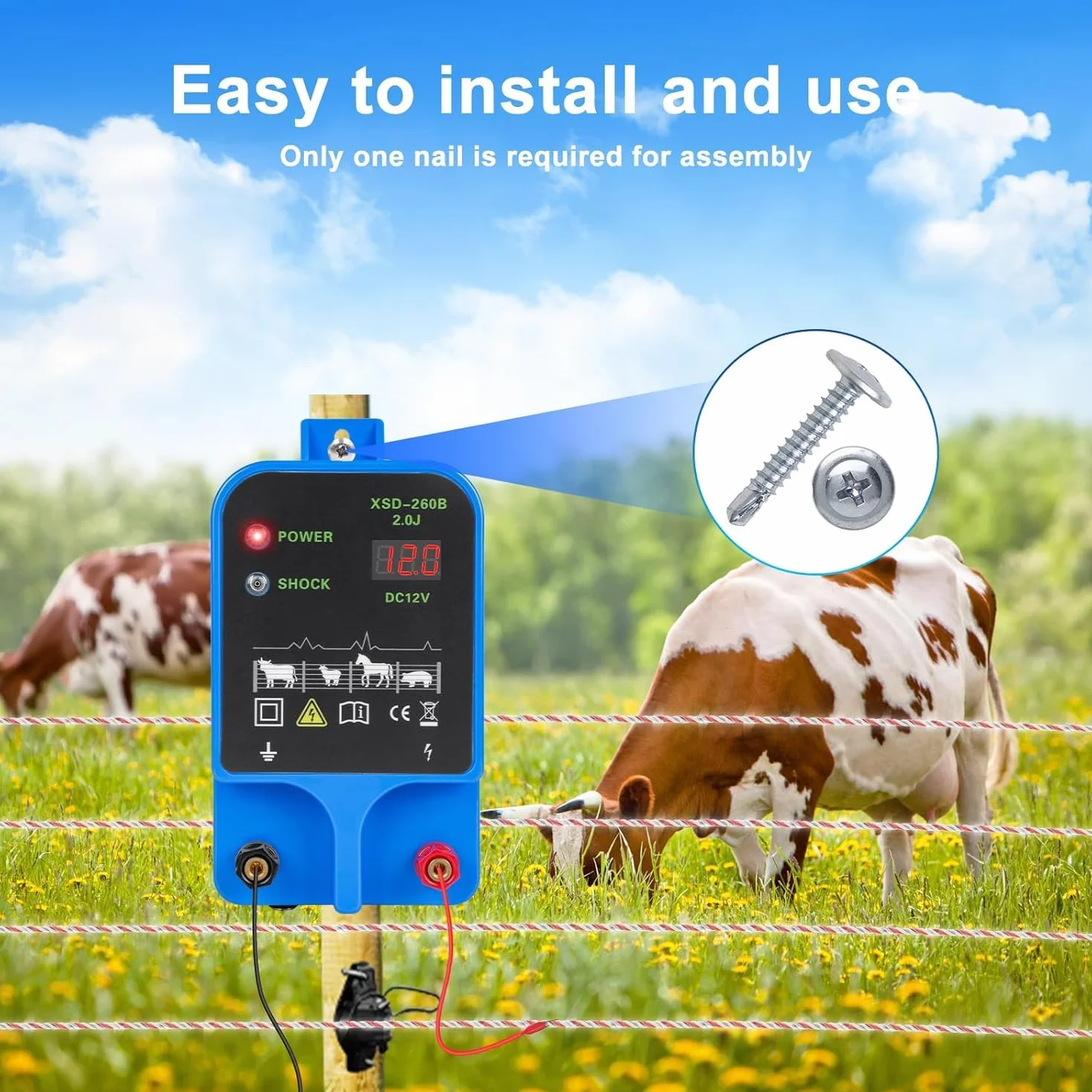 Ogrodzenie elektryczne 12 V, ładowarka do ogrodzenia elektrycznego, 2 J/10,5 kV, ogrodzenie elektryczne od 2 do 10 km, zasilanie elektryczne typu plug-in dla drobiu, bydła, zwierząt domowych