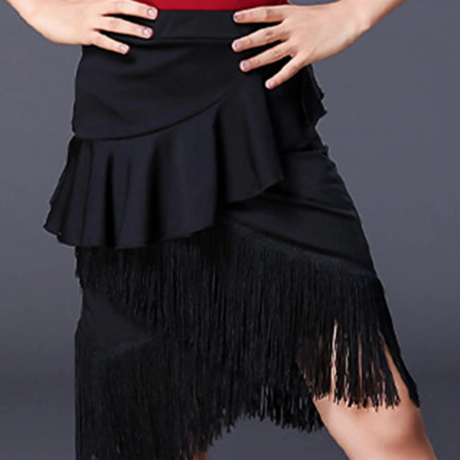 Dziewczęca Spódnica Do Tańca Towarzyskiego Latin Fringe Z Plisowaną Powierzchnią I Frędzlami Swing Mini Spódniczka Do Tańca Tango Samba Performance Costume Do Tańca Towarzyskiego (170 cm)