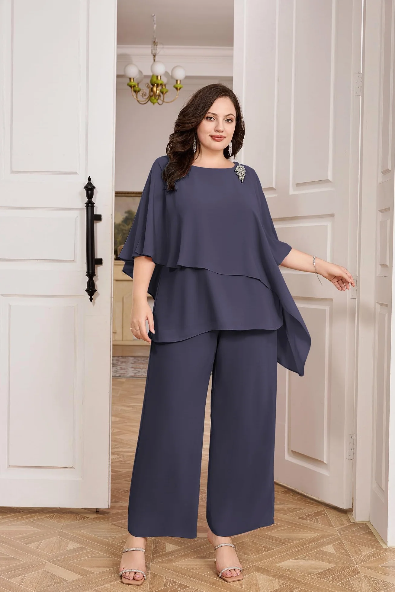 Hanna Nikole Damskie eleganckie zestawy garniturów wieczorowych plus size 2-częściowy