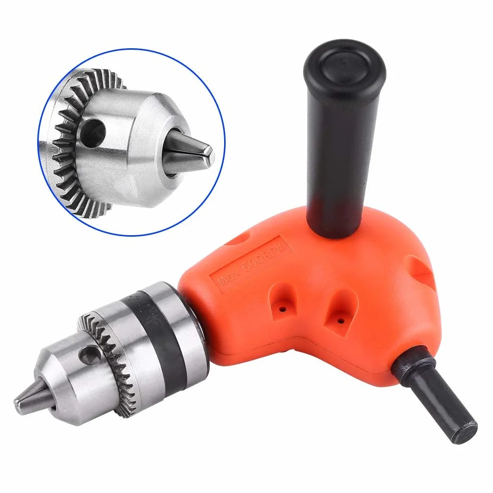 Adapter Wiertarski 90 Stopni Adapter Kątowy 9,5 Mm, Mocowanie Wiertła Kątowego Okrągły Uchwyt Wiertarka Kątowa Uchwyt Mocujący z Kluczem Wiertarskim do Wiertarki Elektrycznej