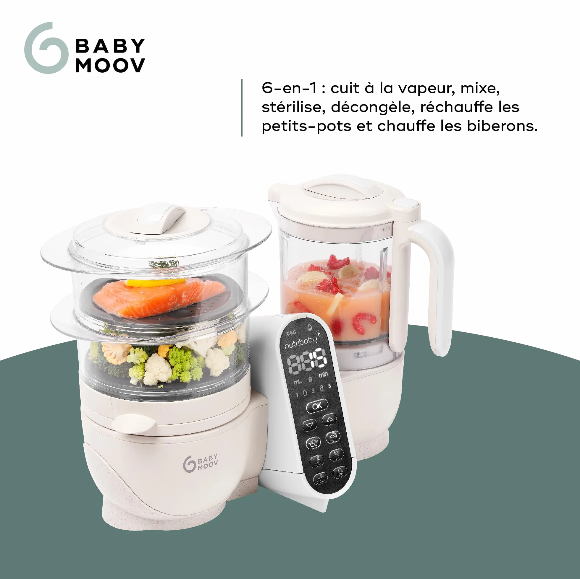 Babymoov Nutribaby(+), wielofunkcyjny robot do gotowania dla niemowląt 6 w 1, parownik, duża pojemność 2,2 l, mineralny beżowy