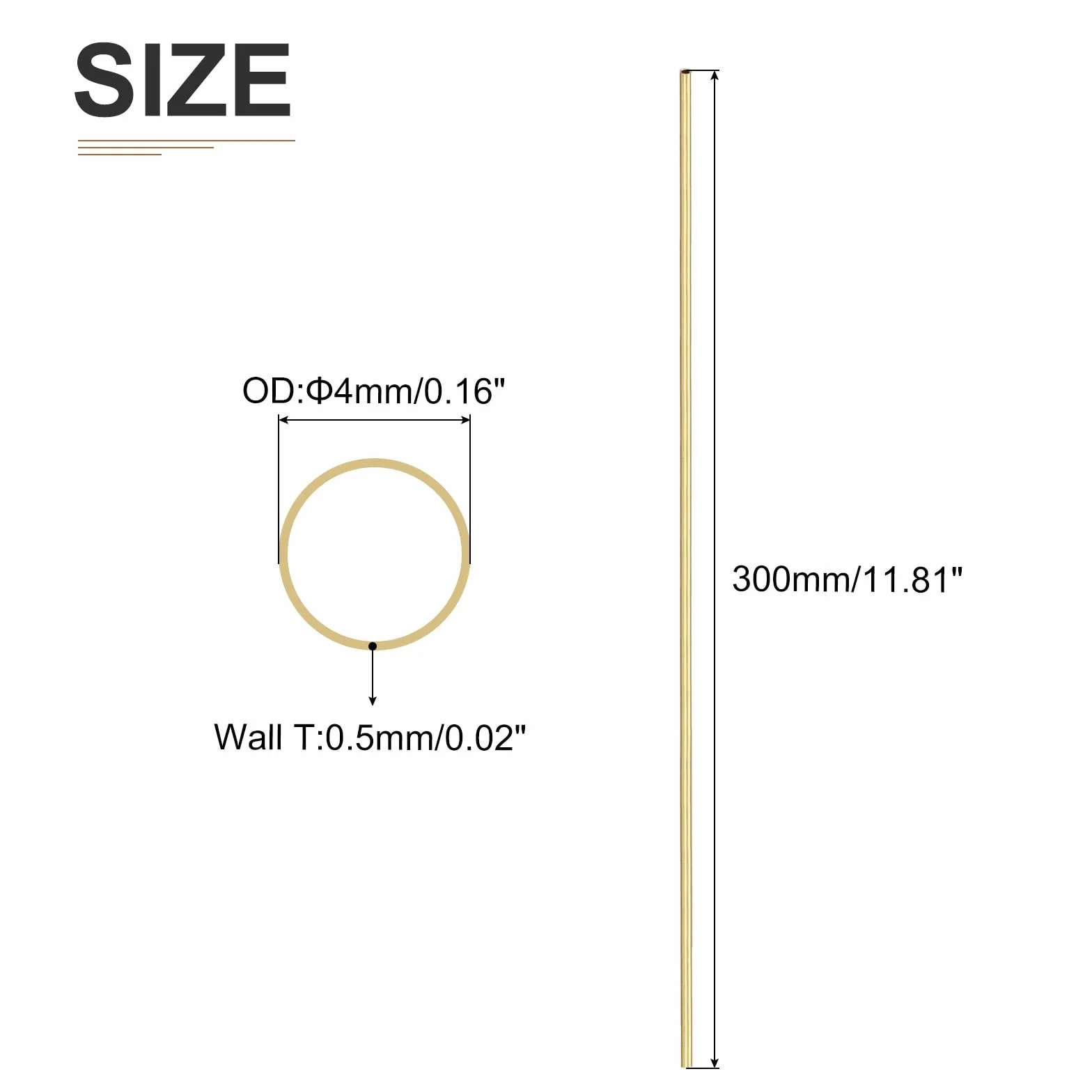 DTGN 4 mm x 0,5 mm x 300 mm (ODxWall TXL) mosiężna rurka - 1 opakowanie - dobra do wyposażenia maszynowego DIY dekoracyjna rama - okrągłe metalowe rurki