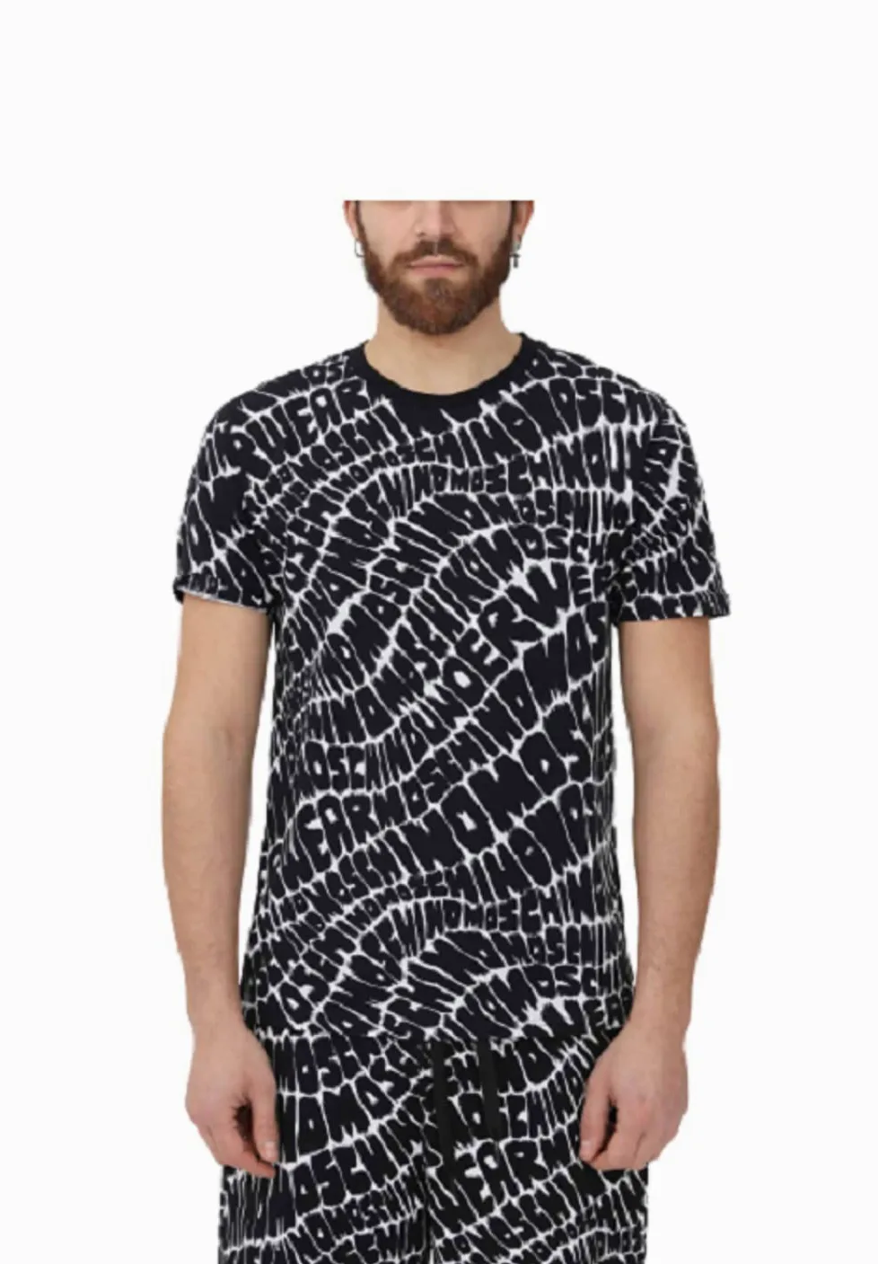 Moschino T-Shirt Mężczyźni z krótkim rękawem z nadrukiem logo wzór wydruku czarny Allover, Czarny, M