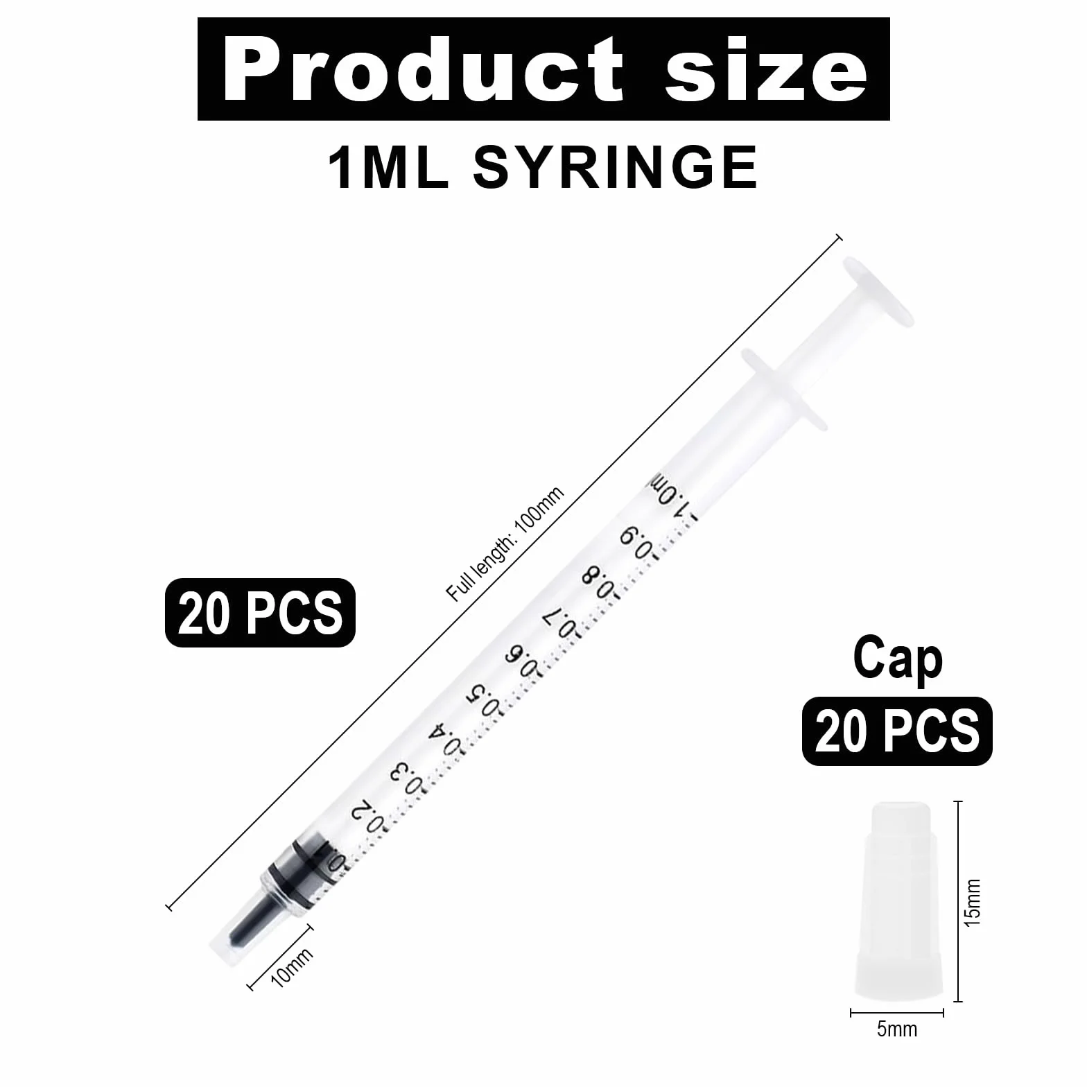 20 sztuk strzykawek 1 ml, sterylne strzykawki z siarą, kolektor, strzykawki do insuliny, strzykawki z tworzywa sztucznego, z nasadkami, bez igły, do płynów, laboratoriów, karmienia zwierząt
