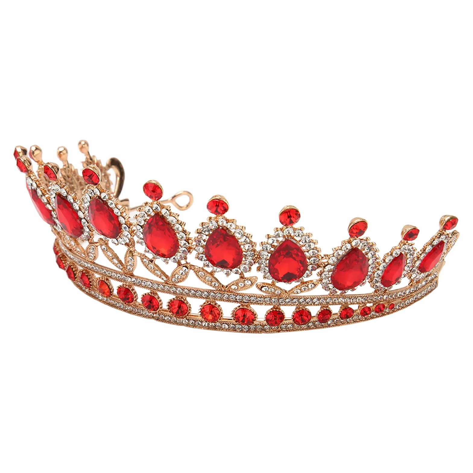 Vofler Queen Tiara, czerwona kryształowa korona dla panny młodej, ślubna ozdoba do włosów, bal absolwentów, bal kostiumowy, z grzebieniami, luksusowa