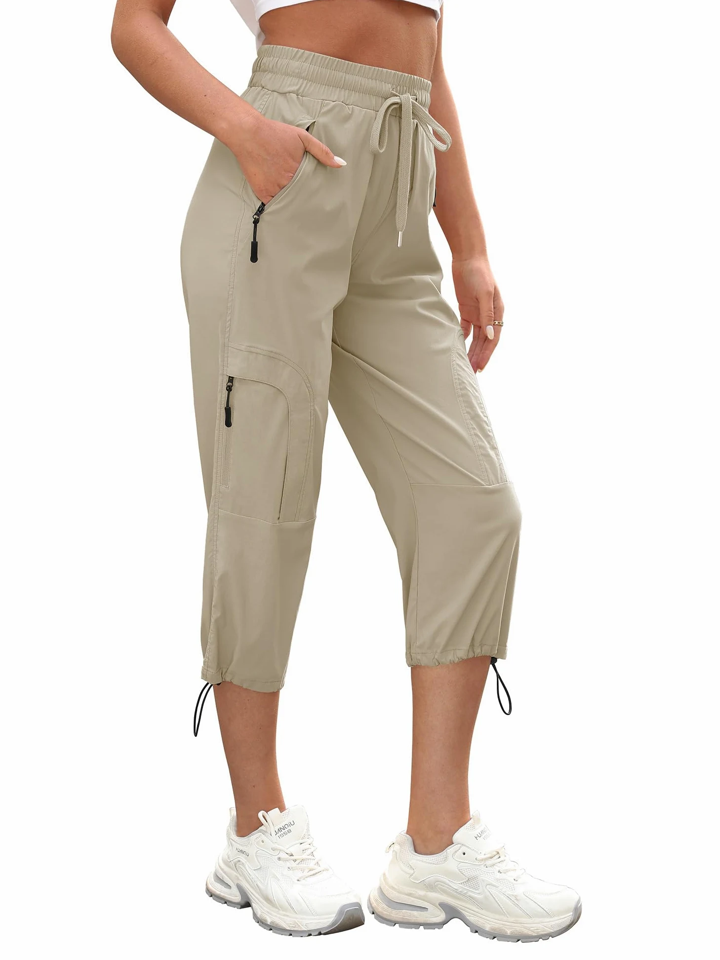 StylSense Spodnie Capri damskie 3/4 oddychające rozciągliwe lekkie z kieszeniami