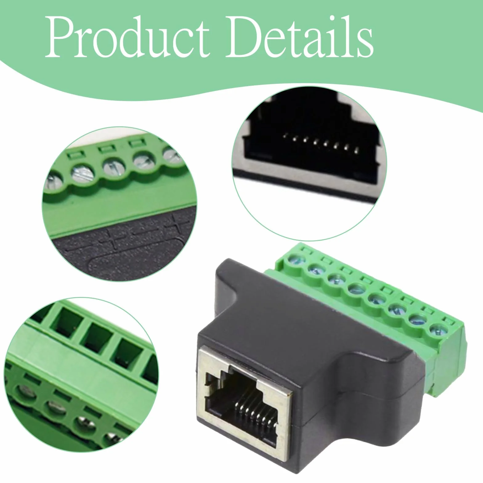 2 sztuki adapterów zaciskowych RJ45, gniazdo RJ45 do bloku zacisków zaciskowych 8-pinowych, złącze Ethernet, odpowiednie do kamer CCTV, cyfrowych DVR, urządzeń sieciowych