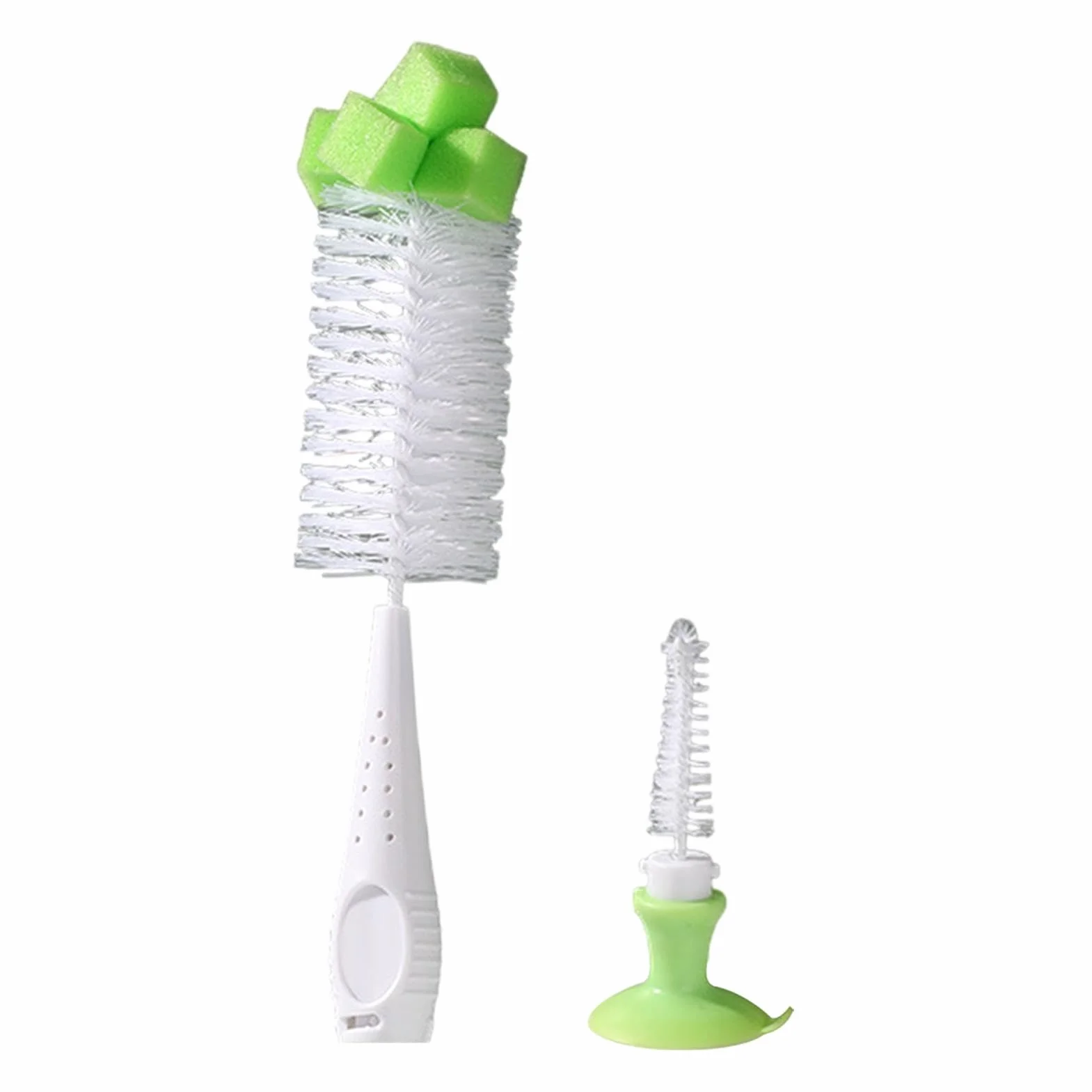 Szczotka do butelek dla niemowląt, stojak na przyssawkę 2 w 1, nylon PP silikonowy materiał do czyszczenia sutków do domu i podróży, 27 x 5 cm, 35 g