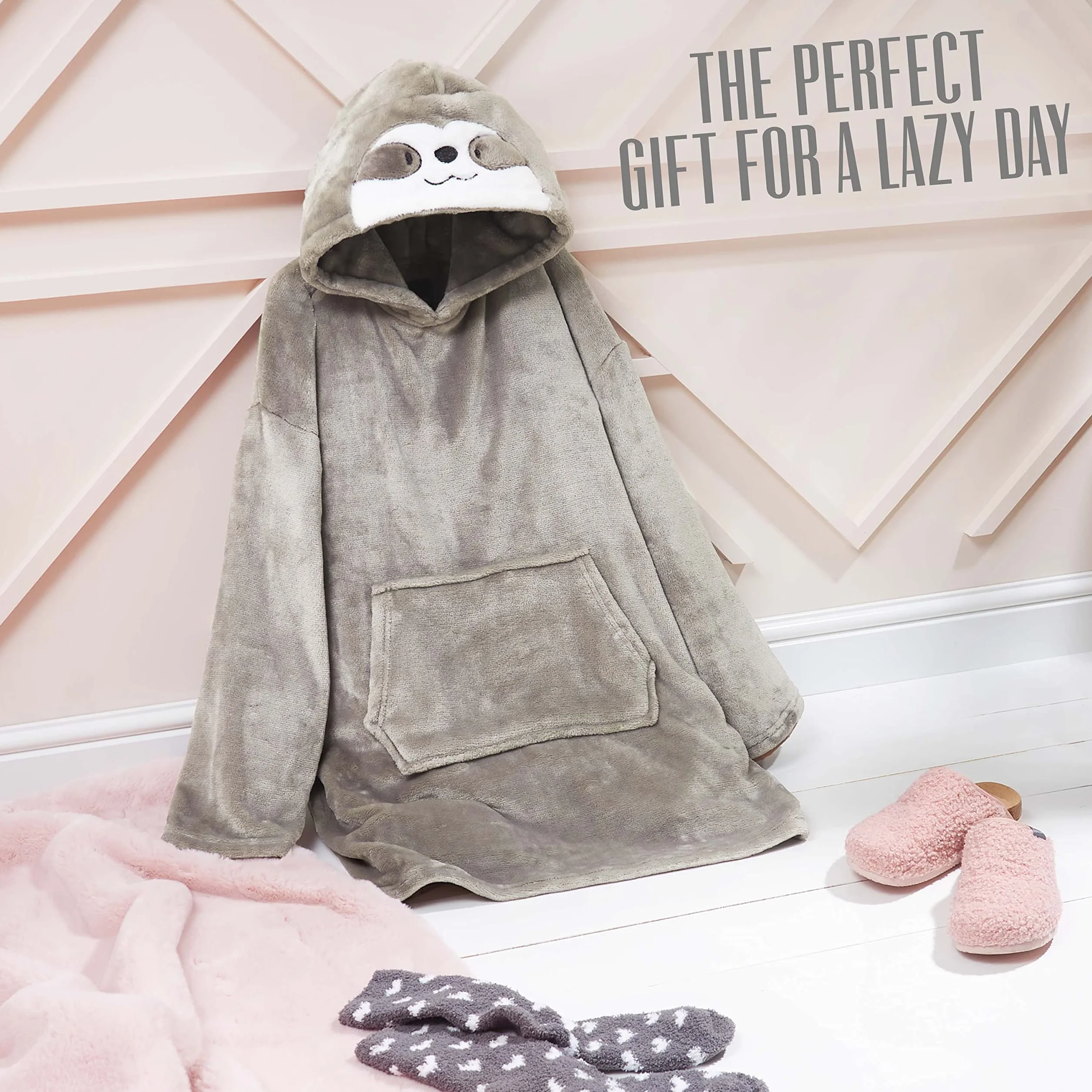 CityComfort Bluza z kapturem dla dziewcząt i nastolatków, koc z nadrukiem leniwca, polar do noszenia, ciepła bluza oversize z kapturem w kamuflażu z wygodnym kapturem Sherpa, odzież domowa, prezenty