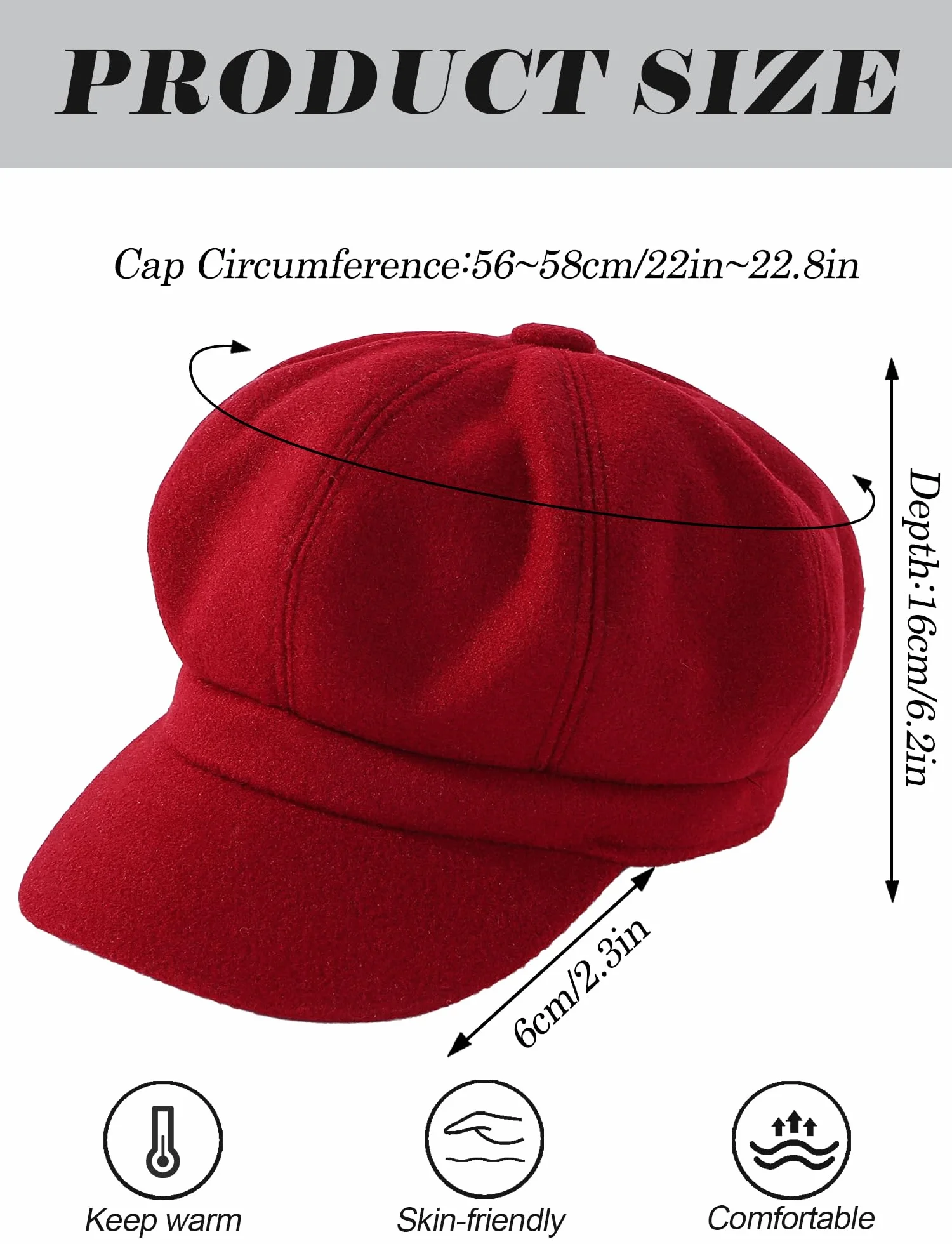 FEOYA Klasyczna damska czapka balonowa Newsboy Cap Vintage beret