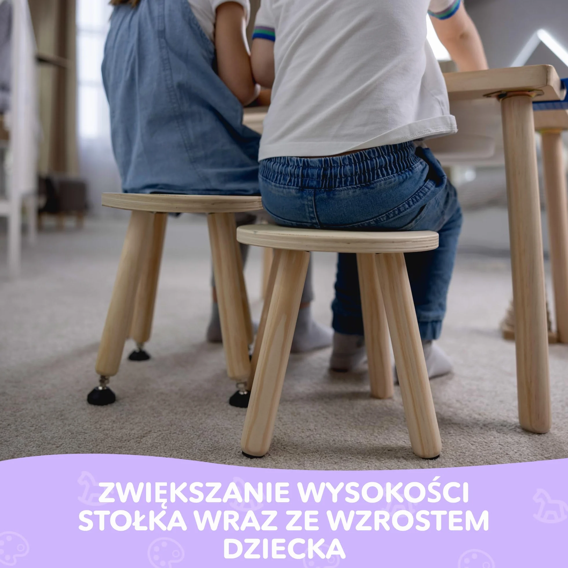 Cateam Drewniany taboret do schodków dla dzieci i małych dzieci – 1 zestaw – naturalny – taboret dziecięcy z wysuwanymi nogami – sensoryczny taboret stołowy – okrągły taboret do siedzenia dla dzieci z