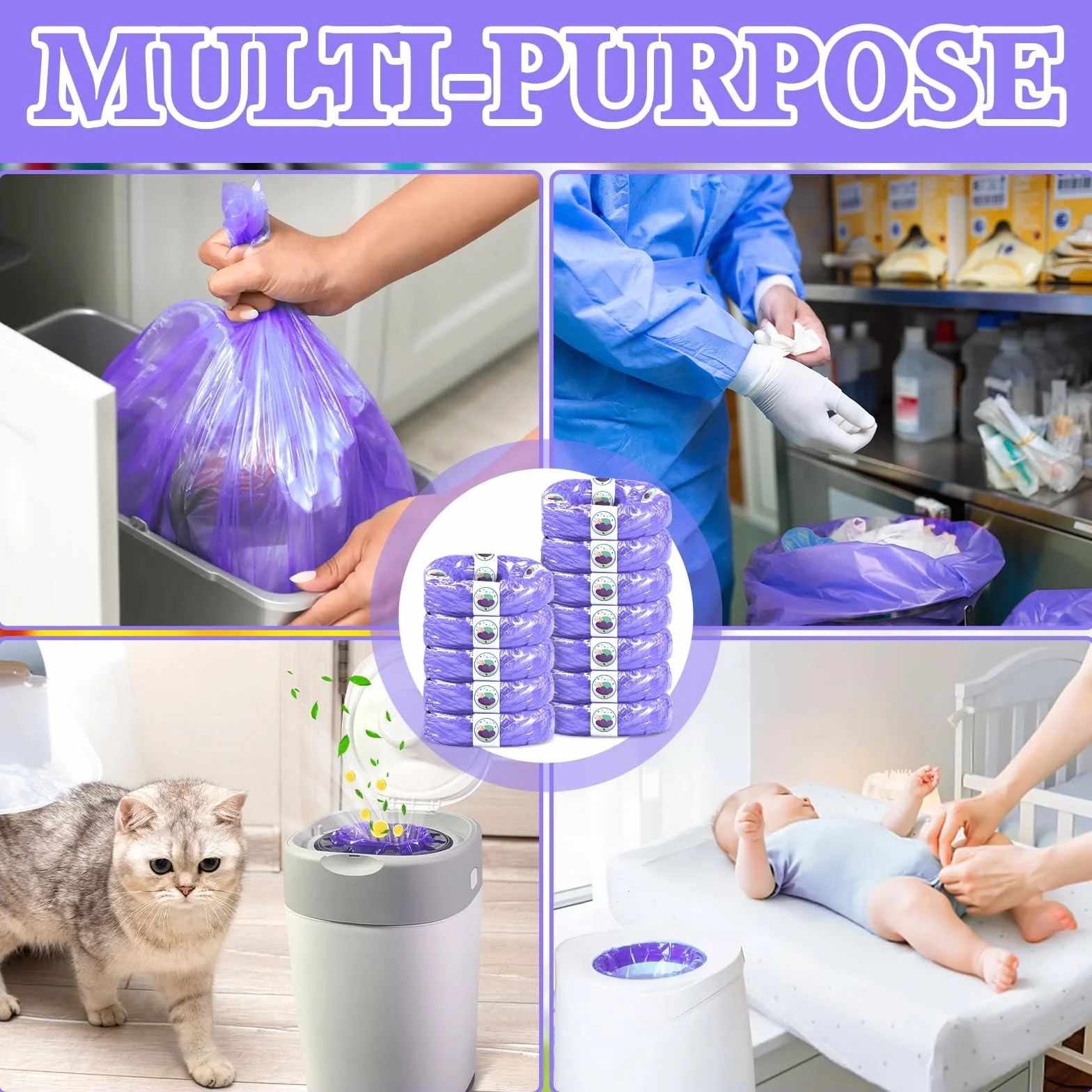 Zestaw 15 wkładów do kosza na pieluchy 4,5 m – Kompatybilne z Tommee Tippee Twist & Click, Sangenic Tec, Simplee – Szczelne, Materiał EVOH, Ekologiczne & Fioletowa folia zapachowa