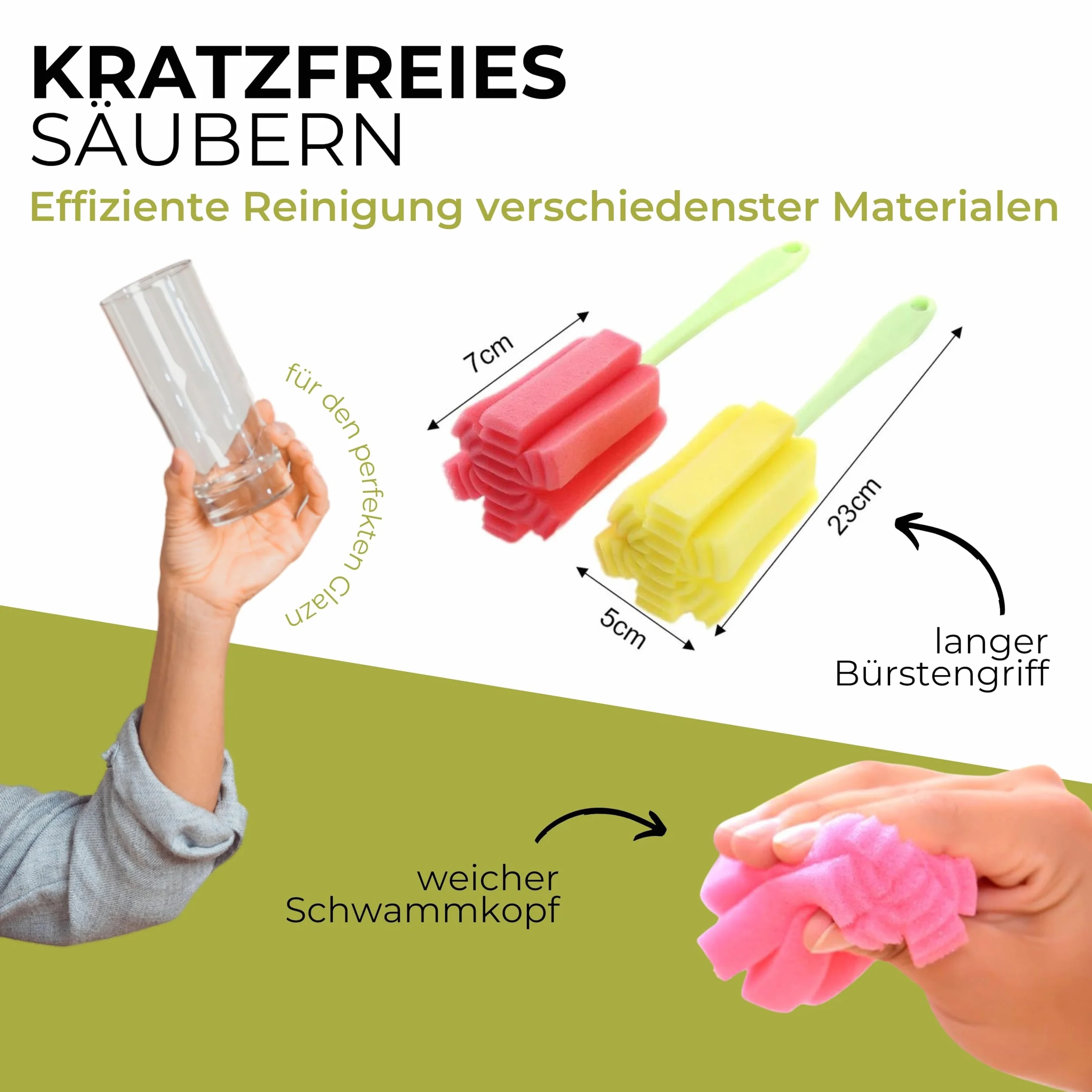 Gadget-Hero szczotka do czyszczenia butelka, zestaw 6 sztuk, gąbka do mycia naczyń, nie rysuje się, długie uchwyty, gąbka do czyszczenia butelka dla niemowląt