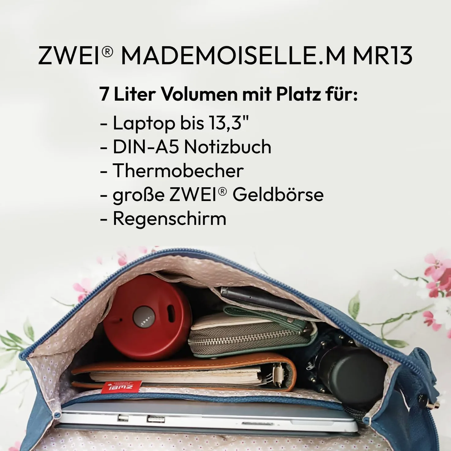 Zwei Mademoiselle.M MR13 damski plecak miejski, 7 litrów, wyściełana kieszeń na laptopa, magnetyczna klapka, komora główna z zamkiem błyskawicznym, wyściółka na plecach, klasyczno-elegancki, Sage