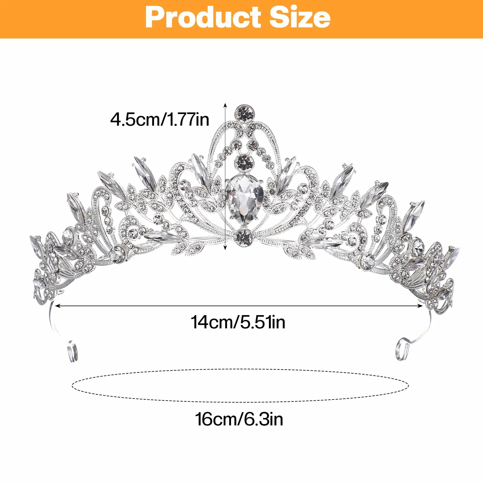 Diadem ślubny, srebrna kryształowa korona ze strasu z 2 spinkami do włosów, diadem dla panny młodej, dla dziewcząt, na bal absolwentów, uroczystość, urodziny, wesele, imprezę