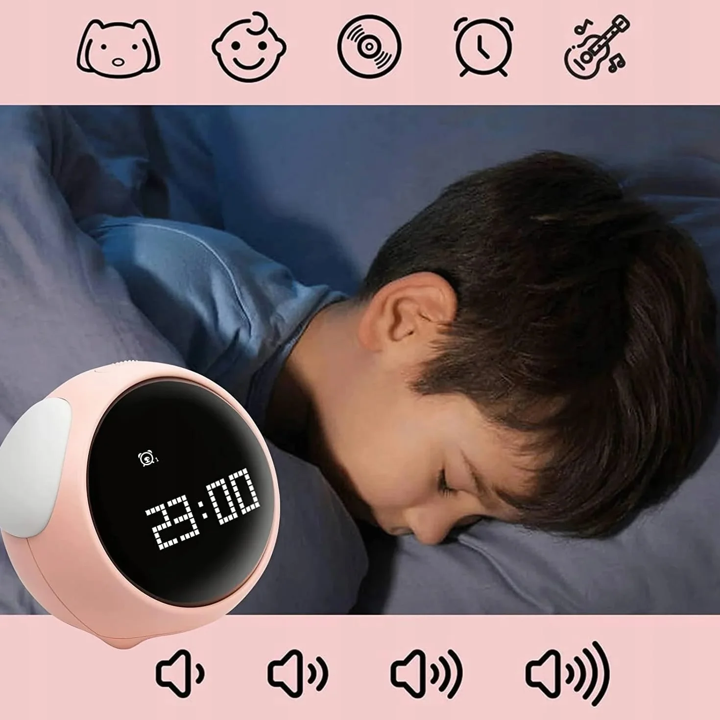 ELECTRONICA4U Zegar budzik lampka lampa nocna LED dla dzieci dziecka Emoji Emotikony