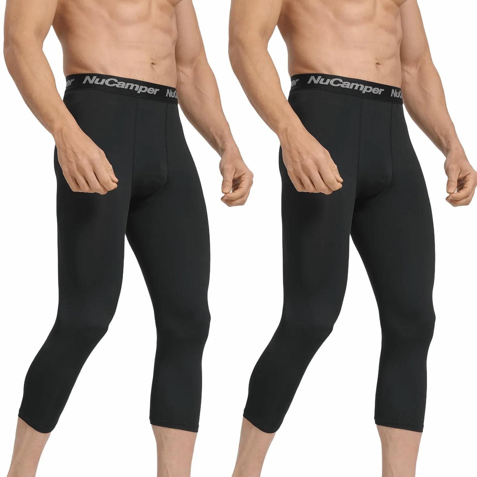 NuCamper Spodnie Kompresyjne Męskie 3/4 Legginsy Męskie, Sportowe Koszykówka Legginsy Do Biegania, Oddychające Bazowa Spodnie Treningowe, Szybkoschnące Spodnie Fitness, dopasowane legginsy w pasie