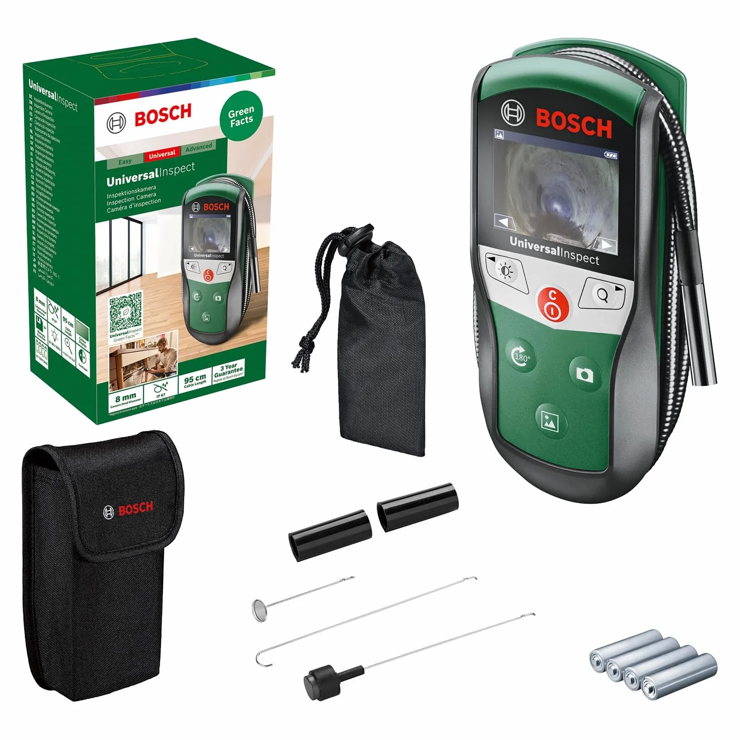 Bosch Home And Garden Kamera Inspekcyjna Universalinspect (Kamera Endoskopowa Ø 8 mm Zapewnia Kolorowy Obraz, Elastyczny Przewód o Długości 0.95m, Zintegrowana Funkcja Pamięci)