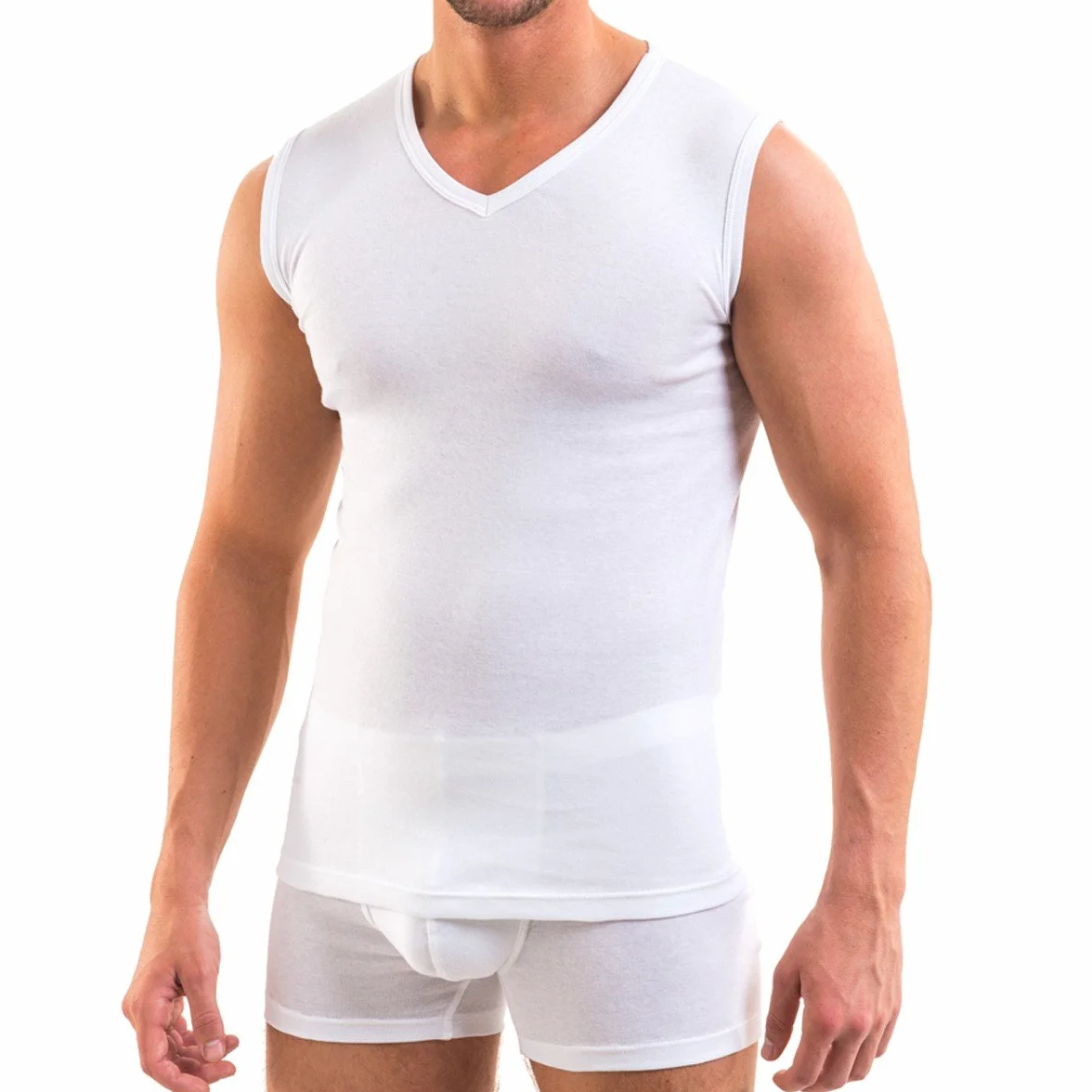 HERMKO 3050-3 męski biznesowy tank top z dekoltem w serek, kamizelka ze 100% bawełny organicznej (koszula mięśniowa)