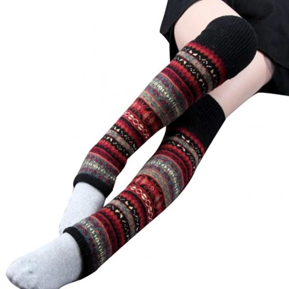 Moda damska zimowe ciepłe długie ocieplacze na nogi Boot Knee High Knit Crochet Skarpety Boot Long Socks (kolor: B, rozmiar: jeden rozmiar) (B jeden rozmiar)