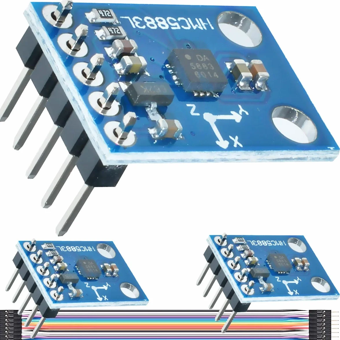 Triple Axis Compass Magnetometr czujnik GY-273 QMC5883L HMC5883L trójosiowy kompas-magnetometr moduł czujnika 3 V-5 V z kablem Dupon do Arduino, 3 sztuki w opakowaniu