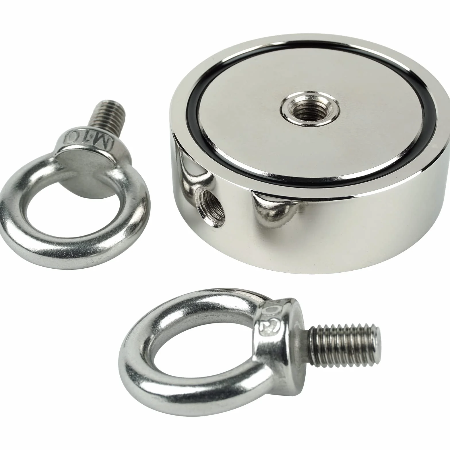 Zestaw SENSEI 2x250=500 kg, Magnes Neodymowy Dwustronny N52 z Dwoma Uchwytami, Ø7,5 x H2,5 cm, Lina Żeglarska 25 m, Rękawice Ochronne + Akcesoria, Zestaw do Poszukiwań i Połowów Magnesem