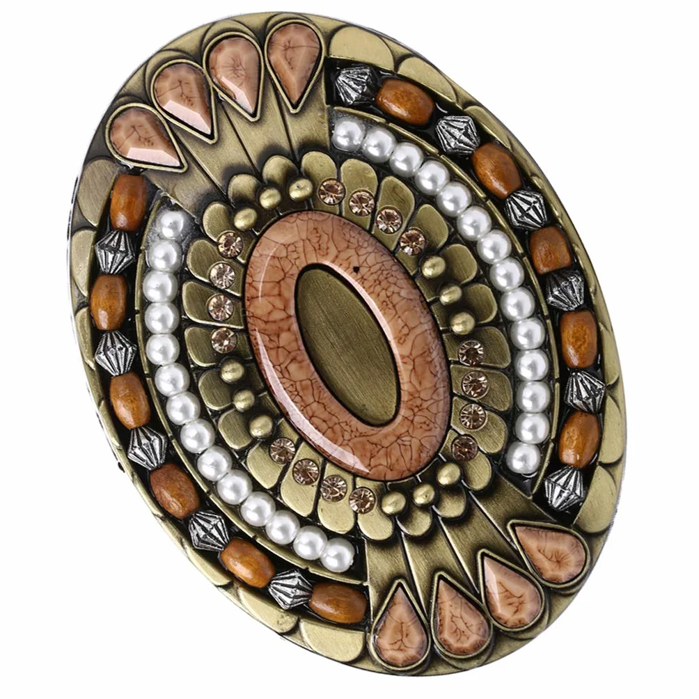 WANLIAN Bohemia klamra do paska, celtycki indyjski kamień szlachetny totem owalny styl zachodni kowbojski design, tygrysie oko, pozłacany białym złotem, uniseks klamra paska dla dorosłych
