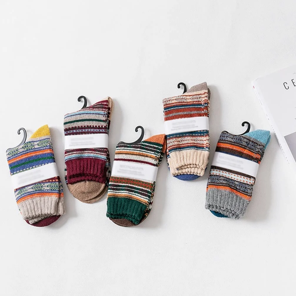 5 Pair/lot Męskie Skarpety Wełniane Stripe Casual Gruby Zimowe Ciepłe Skarpetki Mężczyzna (Kolor: 5 par Rozmiar: Jeden rozmiar) (Color : 5 Pairs, Size : One Size)