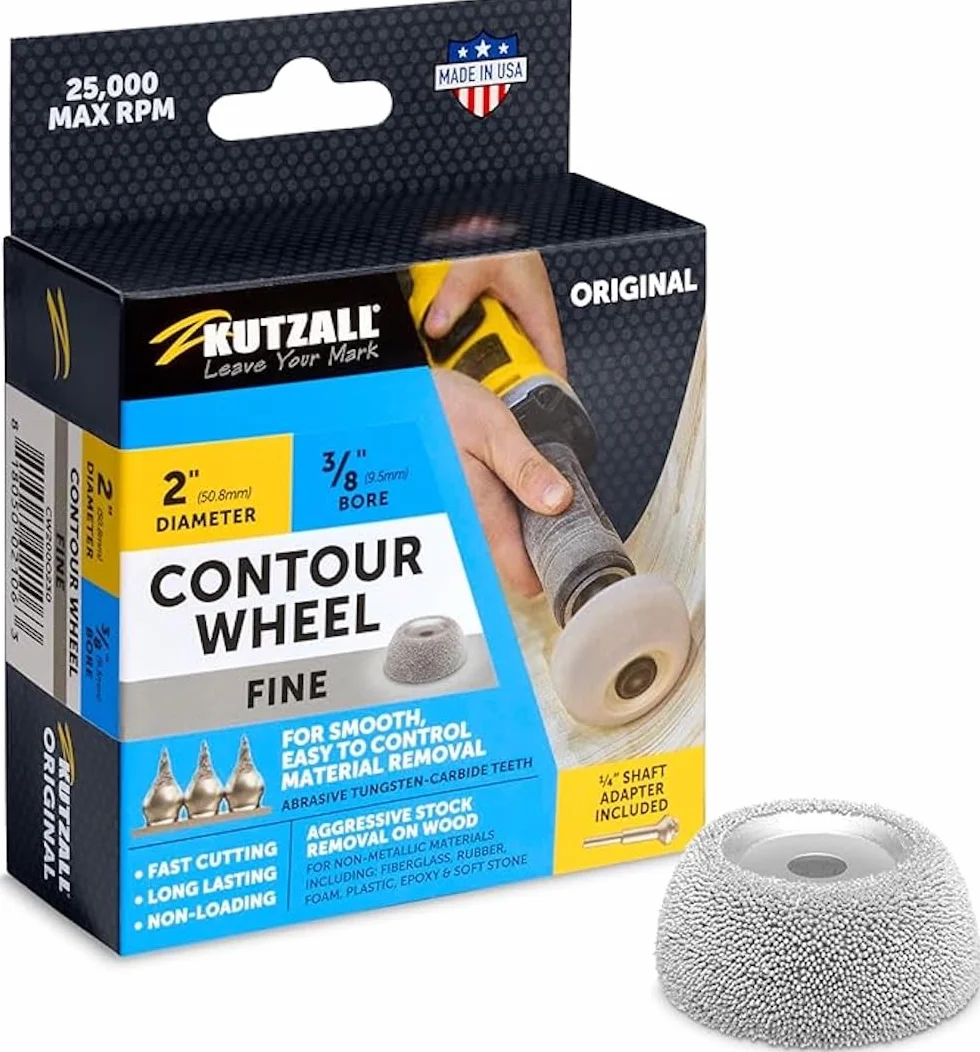 Kutzall Oryginalne koło konturowe o średnicy 50,8 mm x 9,5 mm, drobne otwory, do rzeźbienia w drewnie, do Milwaukee, DeWalt, Bosch, adapter w zestawie: węglik szlifierski Tungsen, CW200O230