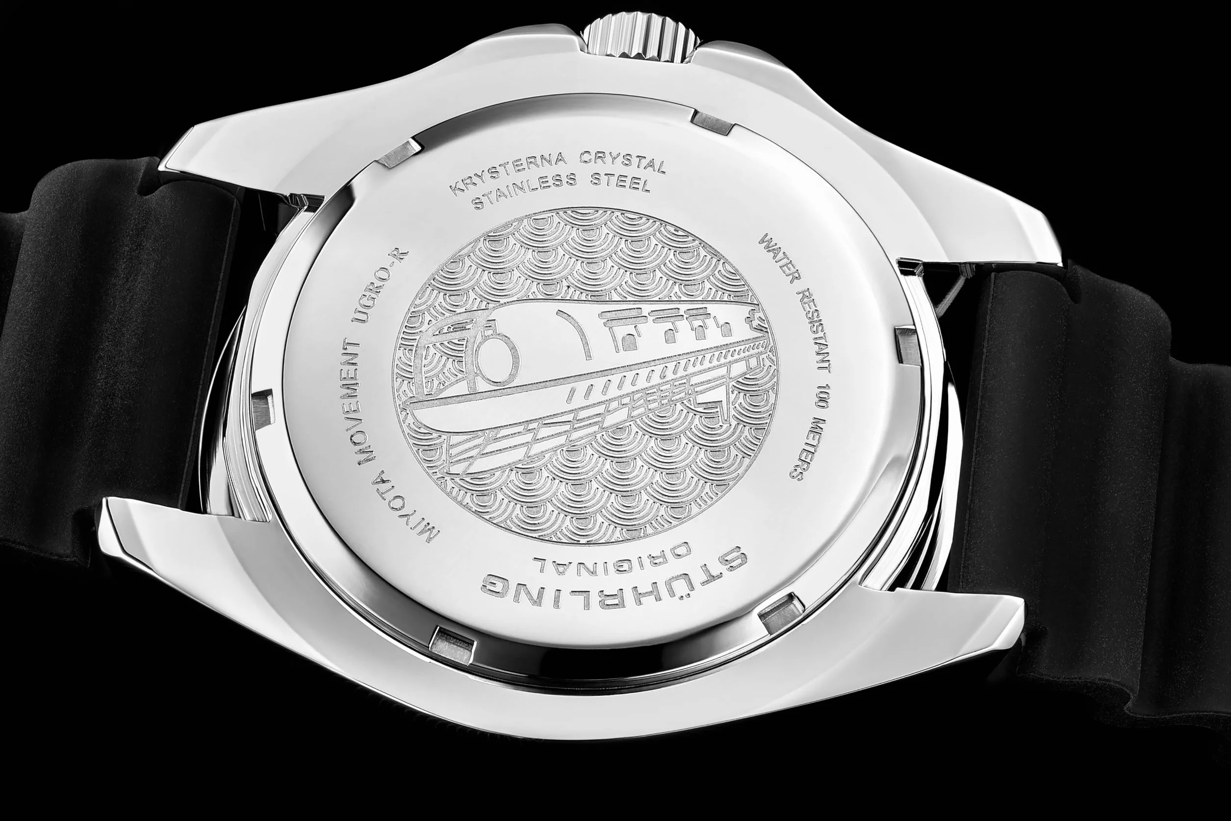 Stuhrling Oryginalny męski zegarek do nurkowania, srebrny 42 mm, obudowa z zakręcaną koroną, gumowy pasek, wodoodporny do 90 cm