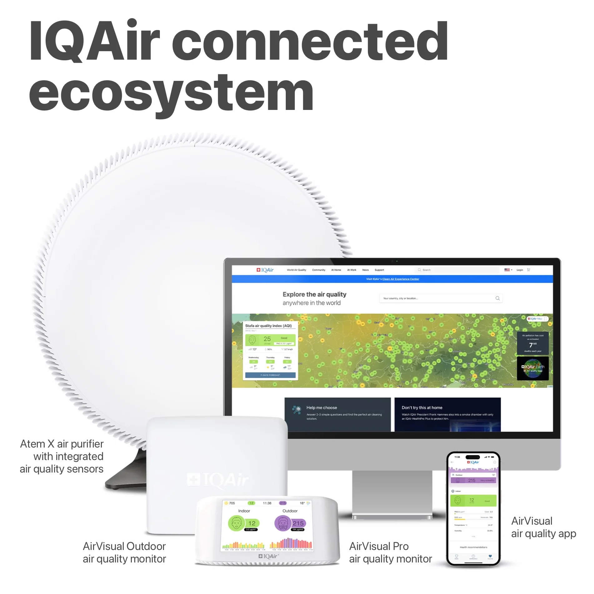 IQAir - Miernik jakości powietrza w pomieszczeniach [drobny pył PM2,5, miernik CO2 z sygnalizacją świetlną CO2, AQI, miernik temperatury, wilgotności], inteligentny miernik jakości powietrza [Wi-Fi]