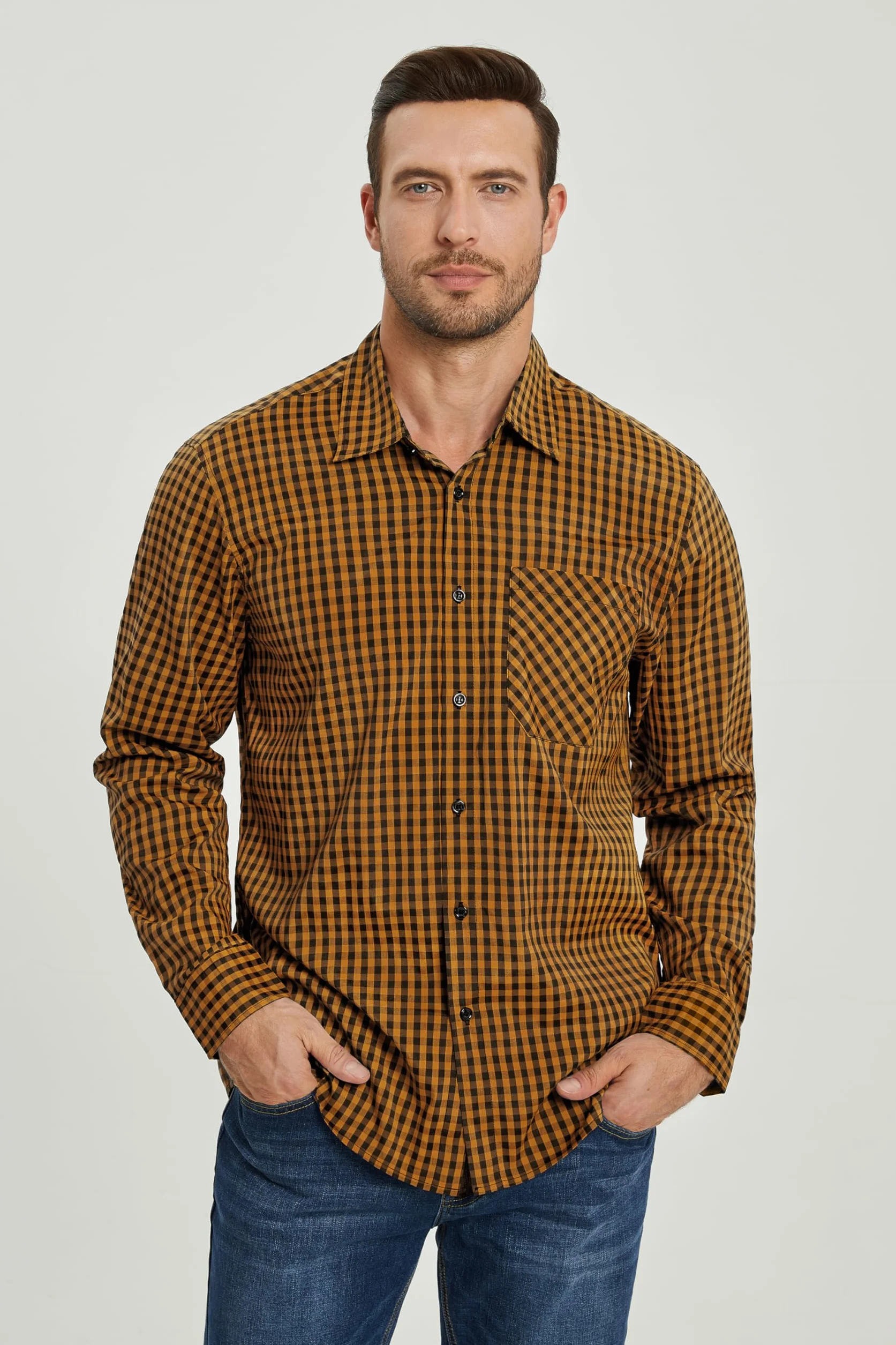 Enlision Koszula w kratę męskie koszule w kratę z długim rękawem zapinana na guziki koszula w kratę klasyczna codzienna tartan drwal koszule dla mężczyzn S-6XL