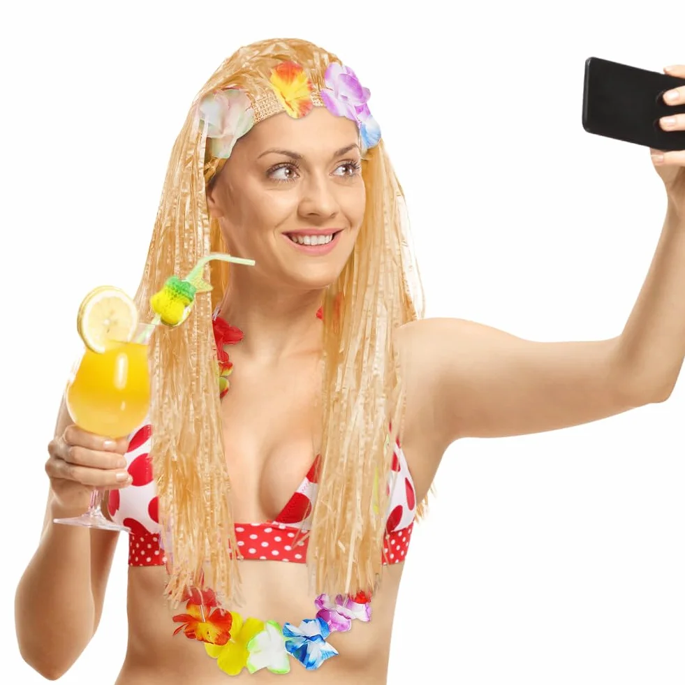 Aomig Hula Hawajska spódnica, 5 szt. Hawajska spódnica w kwiaty, kolorowe tropikalne kostiumy z wiązką, 40/60 cm Hawajskie kwiaty girlandy dla dzieci, dorosłych, kobiet letnia impreza na tropikalnej