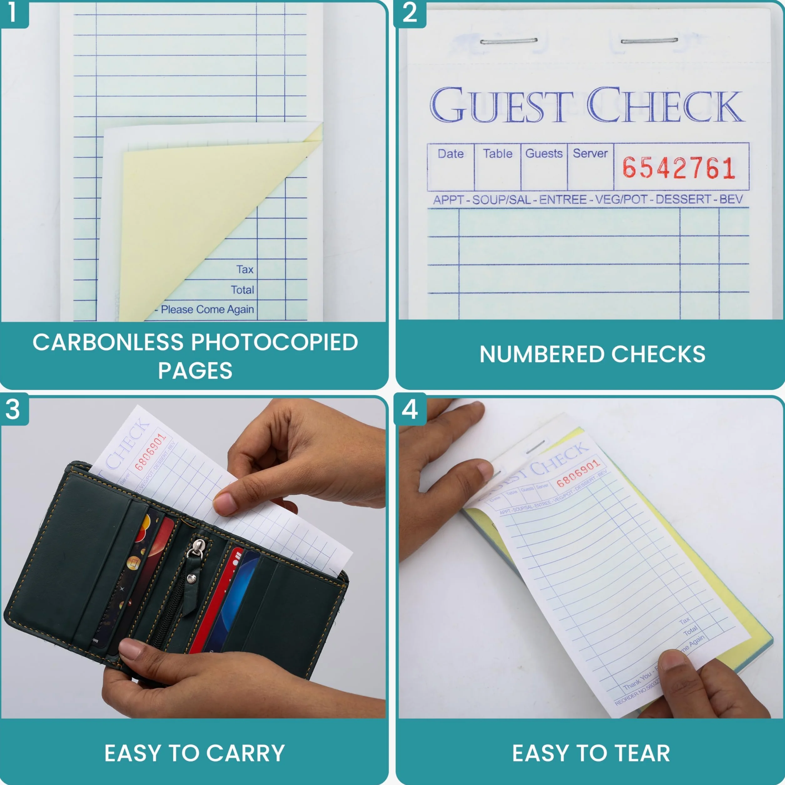 BELLE VOUS Guest Checks Server Note Pads with Folder - 10 książek/500 arkuszy - Waiter/Waitress Paper Checks Notes for Restaurant Food Order Receipt